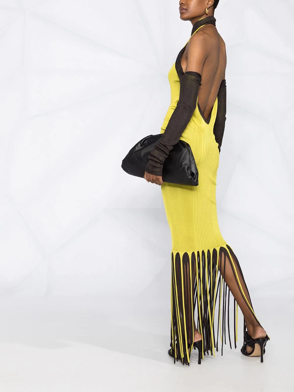 halterneck ribbed fringed dress - 6