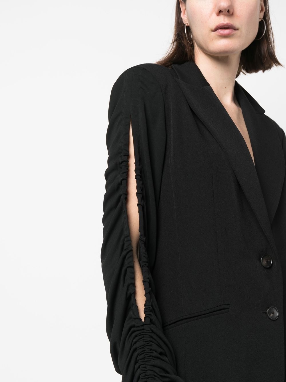 ruched-sleeve wool blazer dress - 5