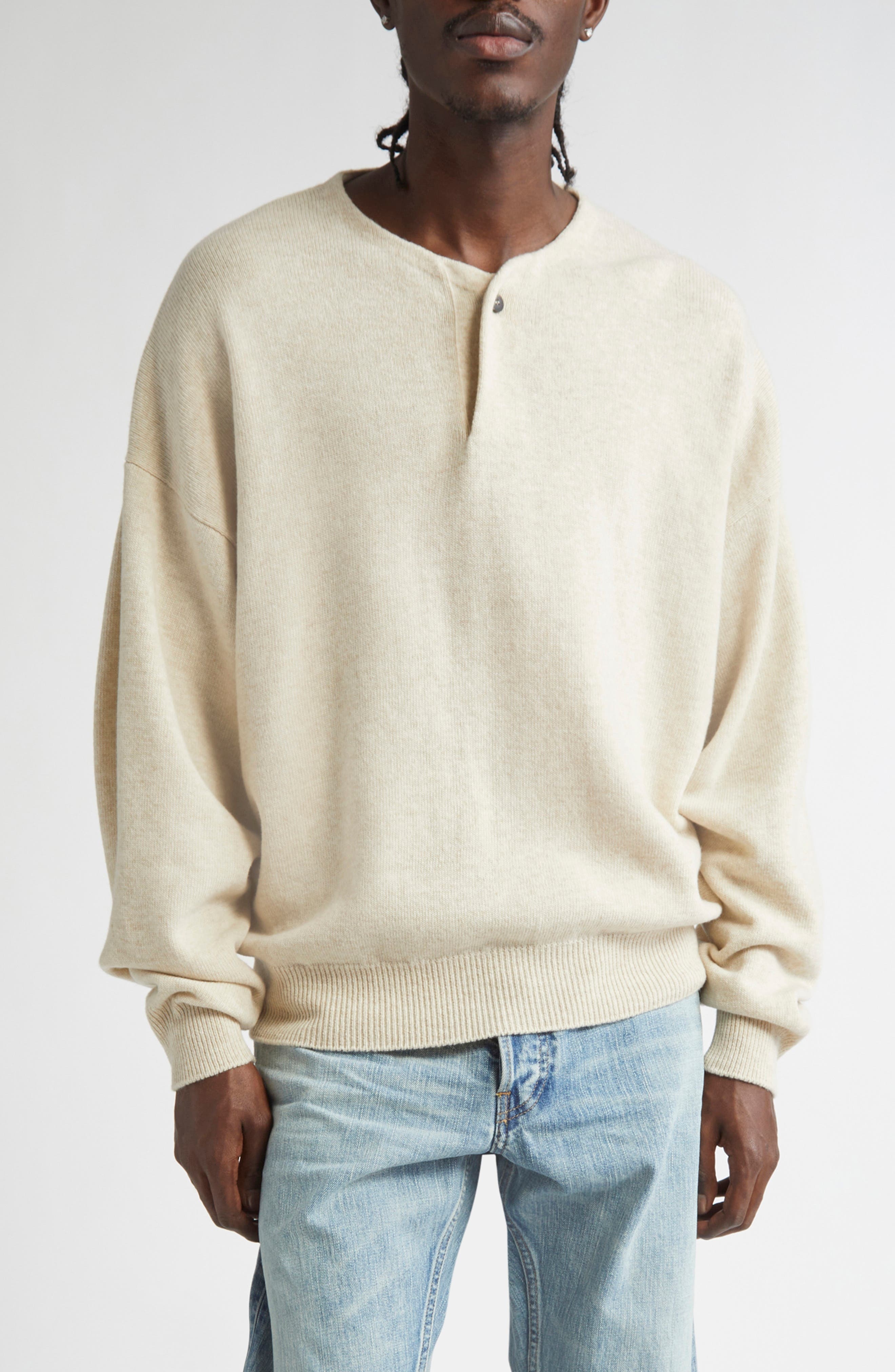Fear of God Fine Knit Merino Wool Henley in Heather Beige at Nordstrom - 1