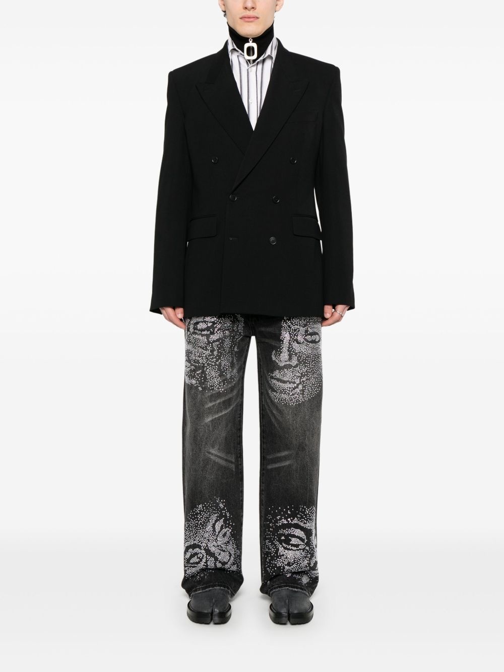 rhinestone-face jeans - 2