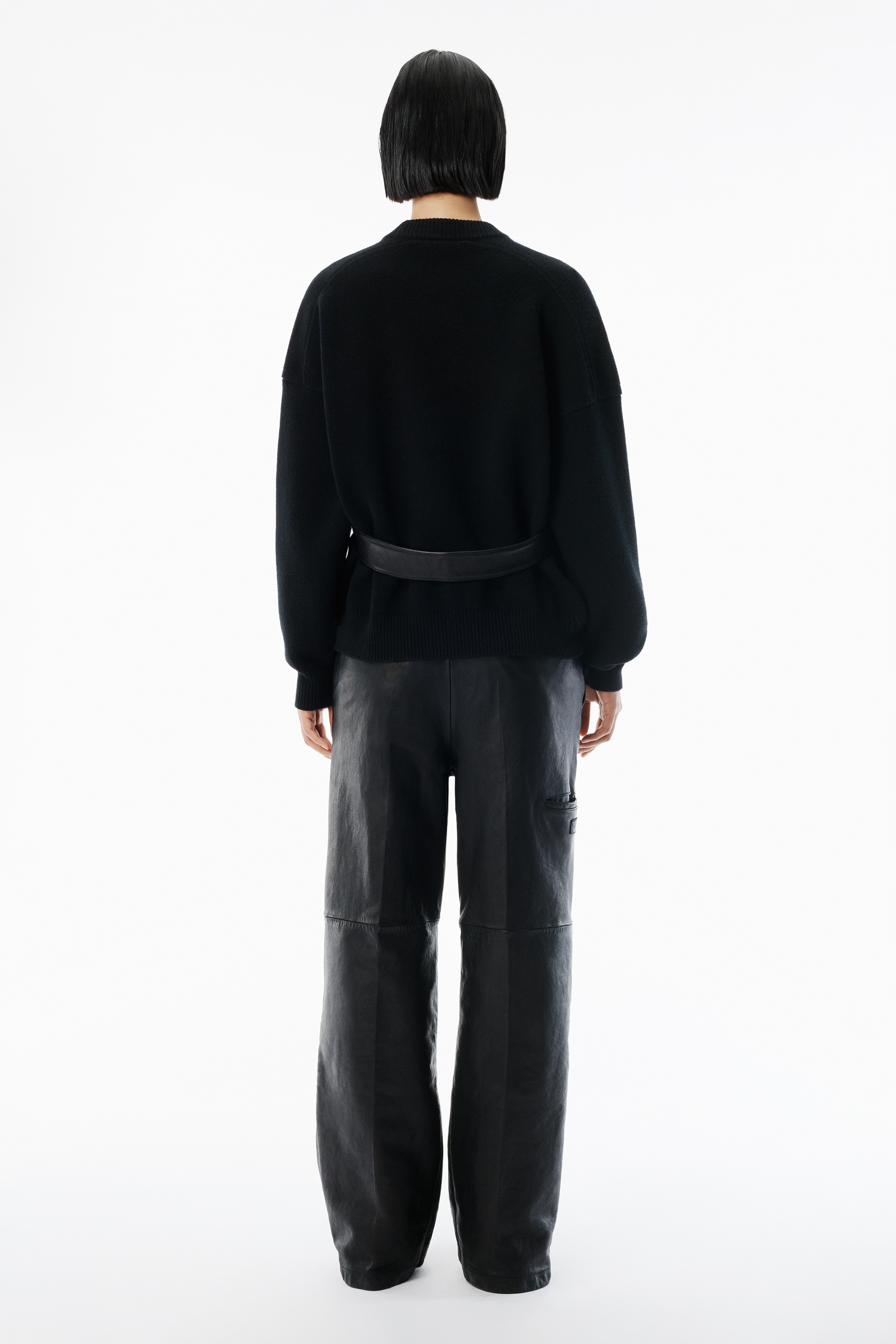 Black Wool-Cotton Draped Cardigan - 4