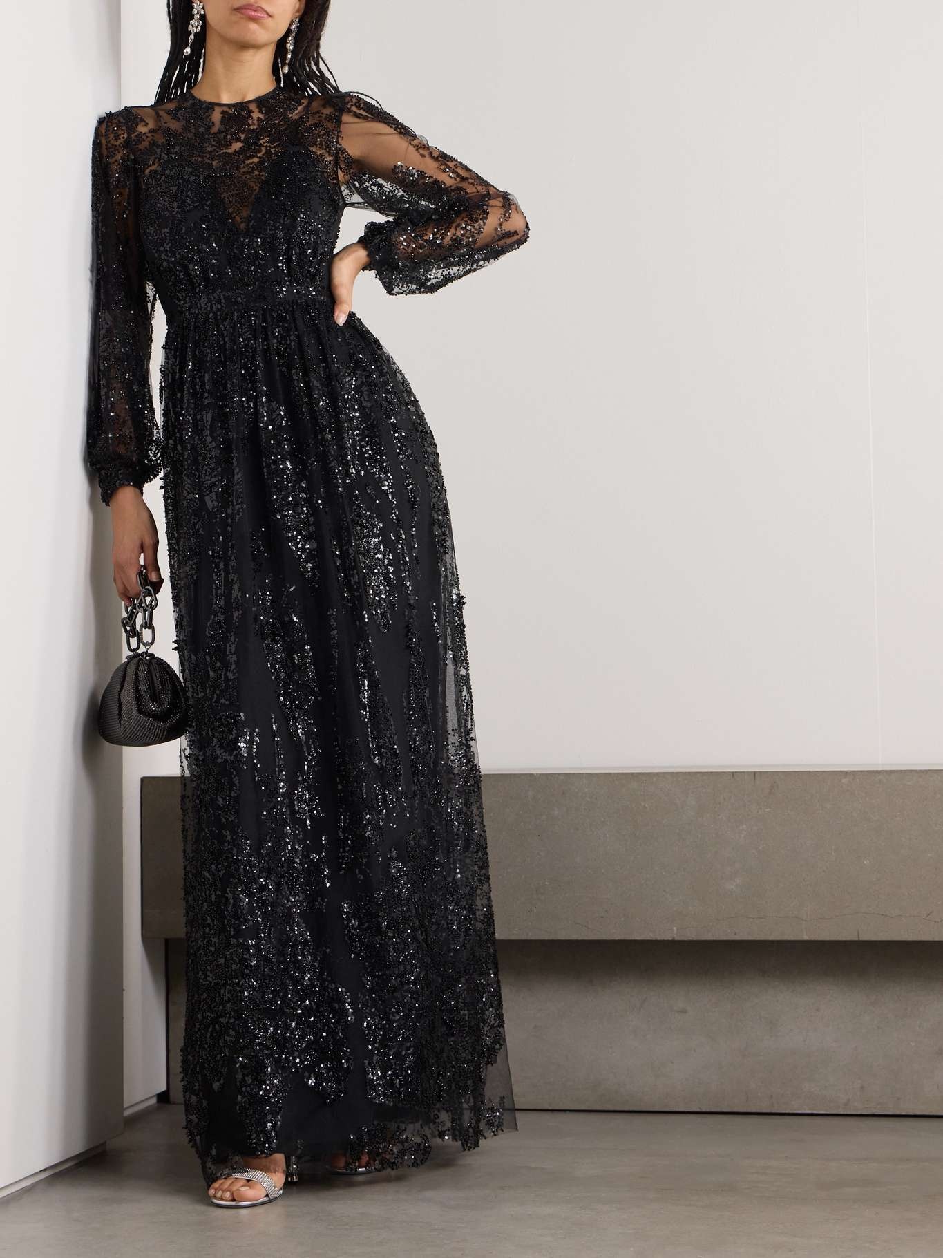 Bead and sequin-embellished tulle gown Black - 2
