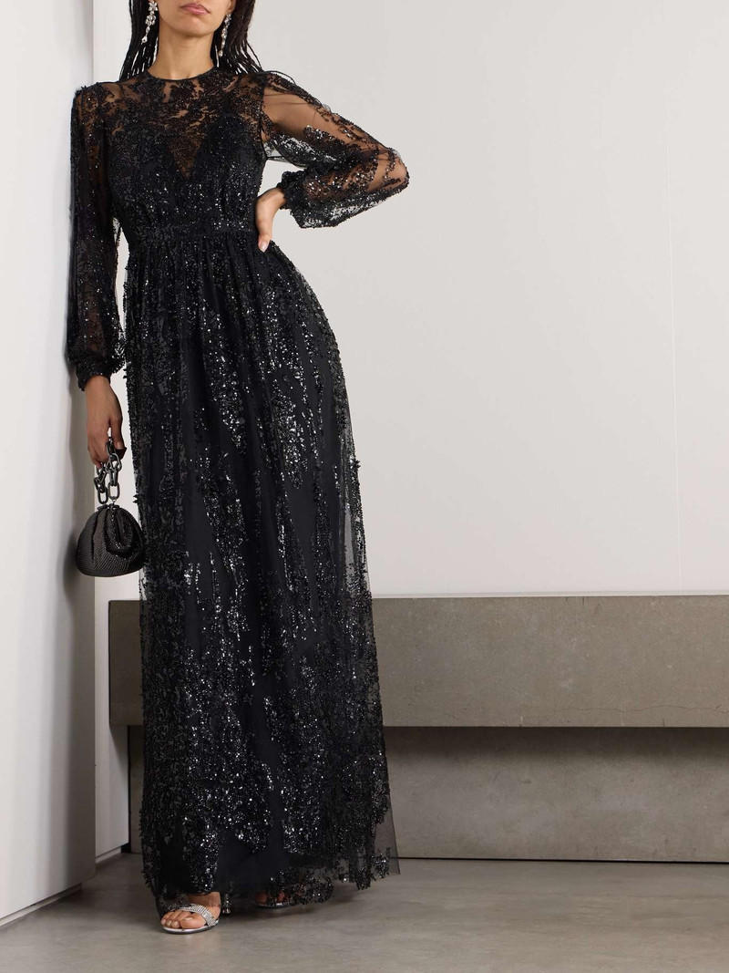 ZUHAIR MURAD Bead and sequin-embellished tulle gown Black outlook