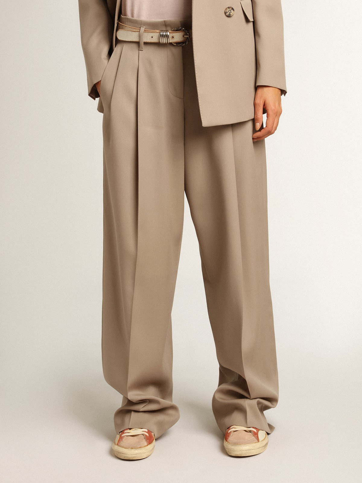 Pants in light beige wool gabardine - 2