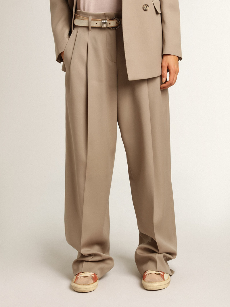 Pants in light beige wool gabardine 2