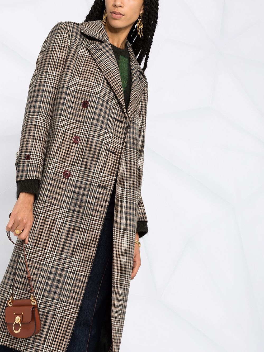 check-pattern double-breasted coat - 5