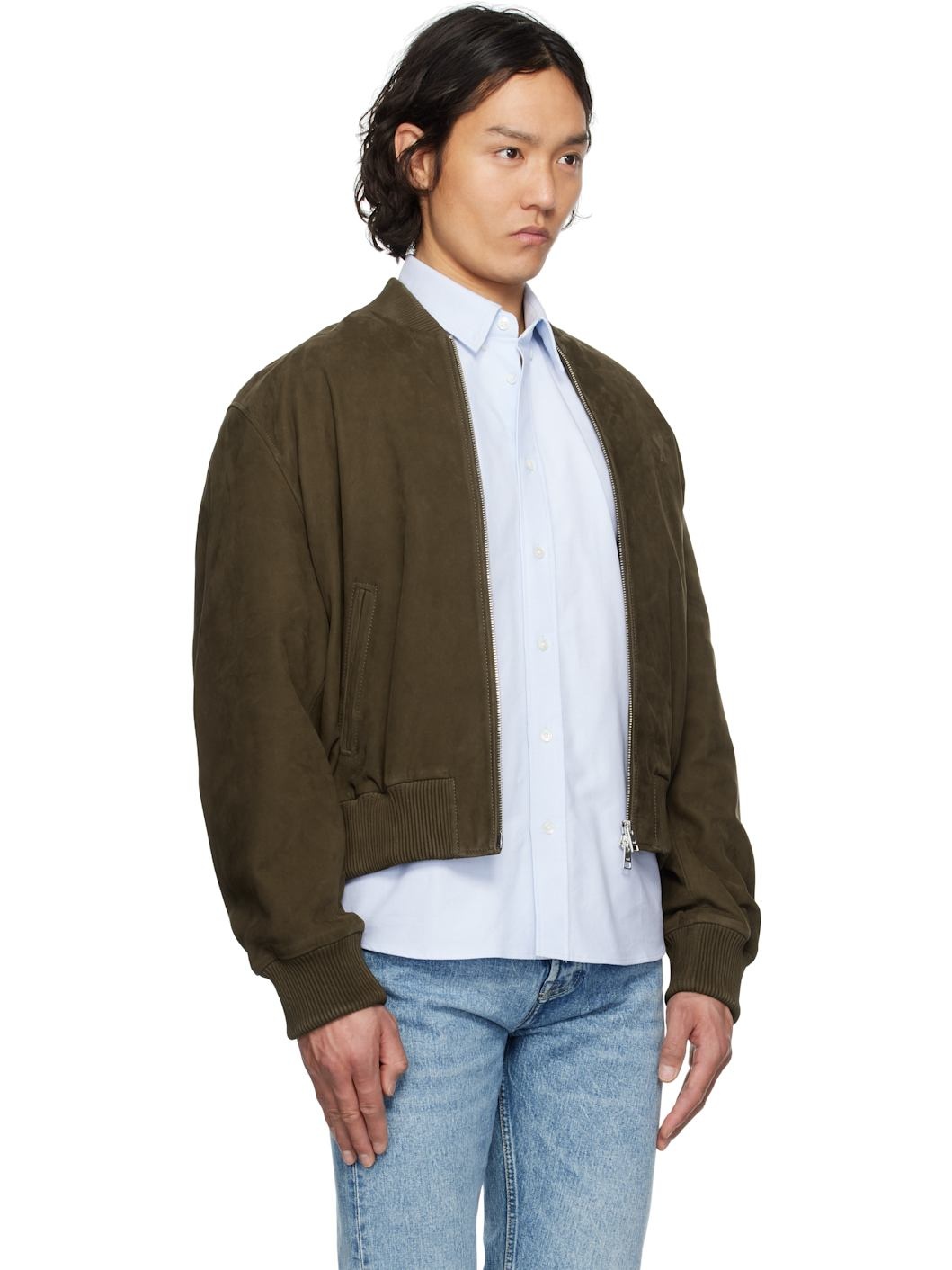 Khaki Zipped Suede Jacket - 2