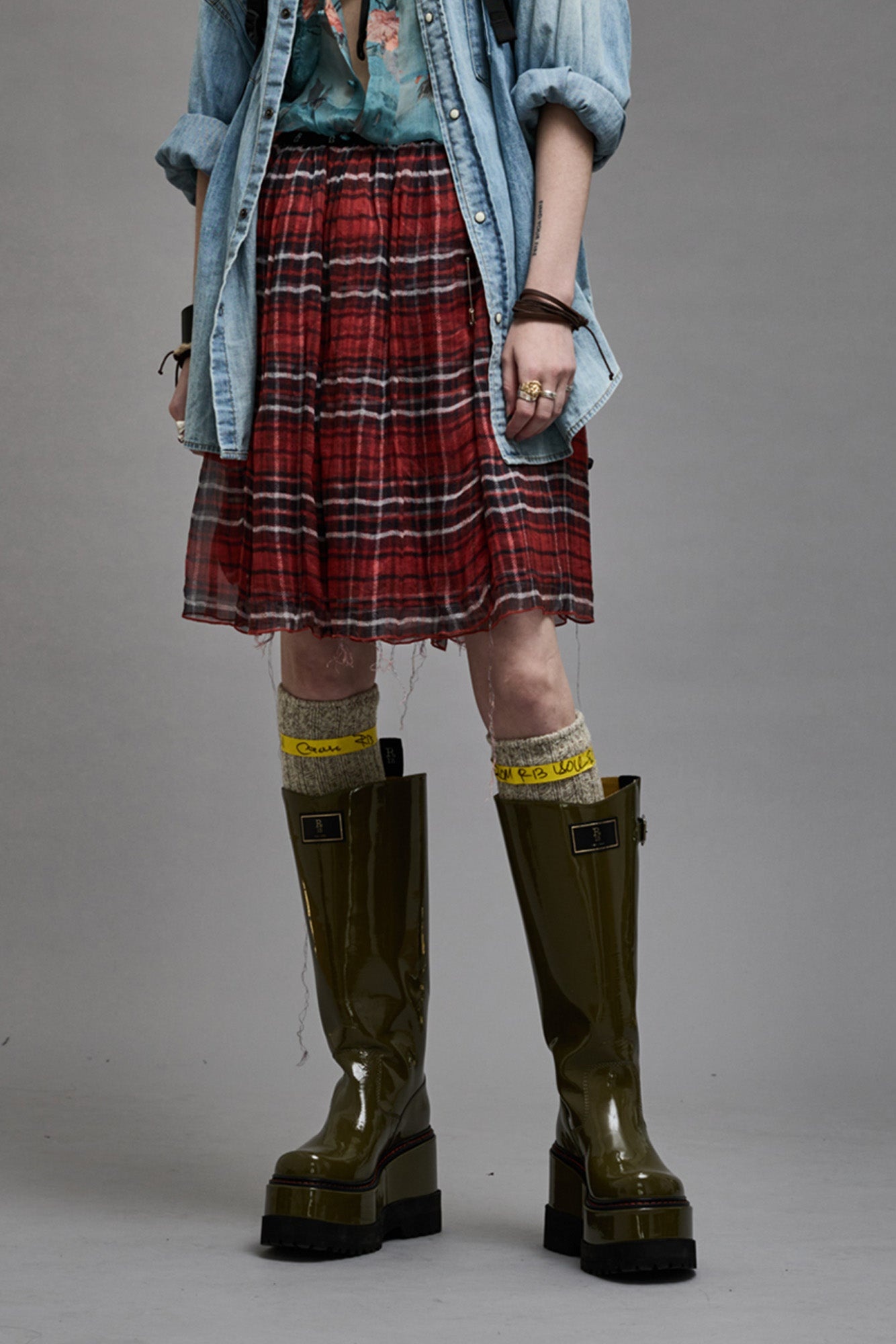 DOUBLE LAYER KILT SKIRT - RED PLAID - 2
