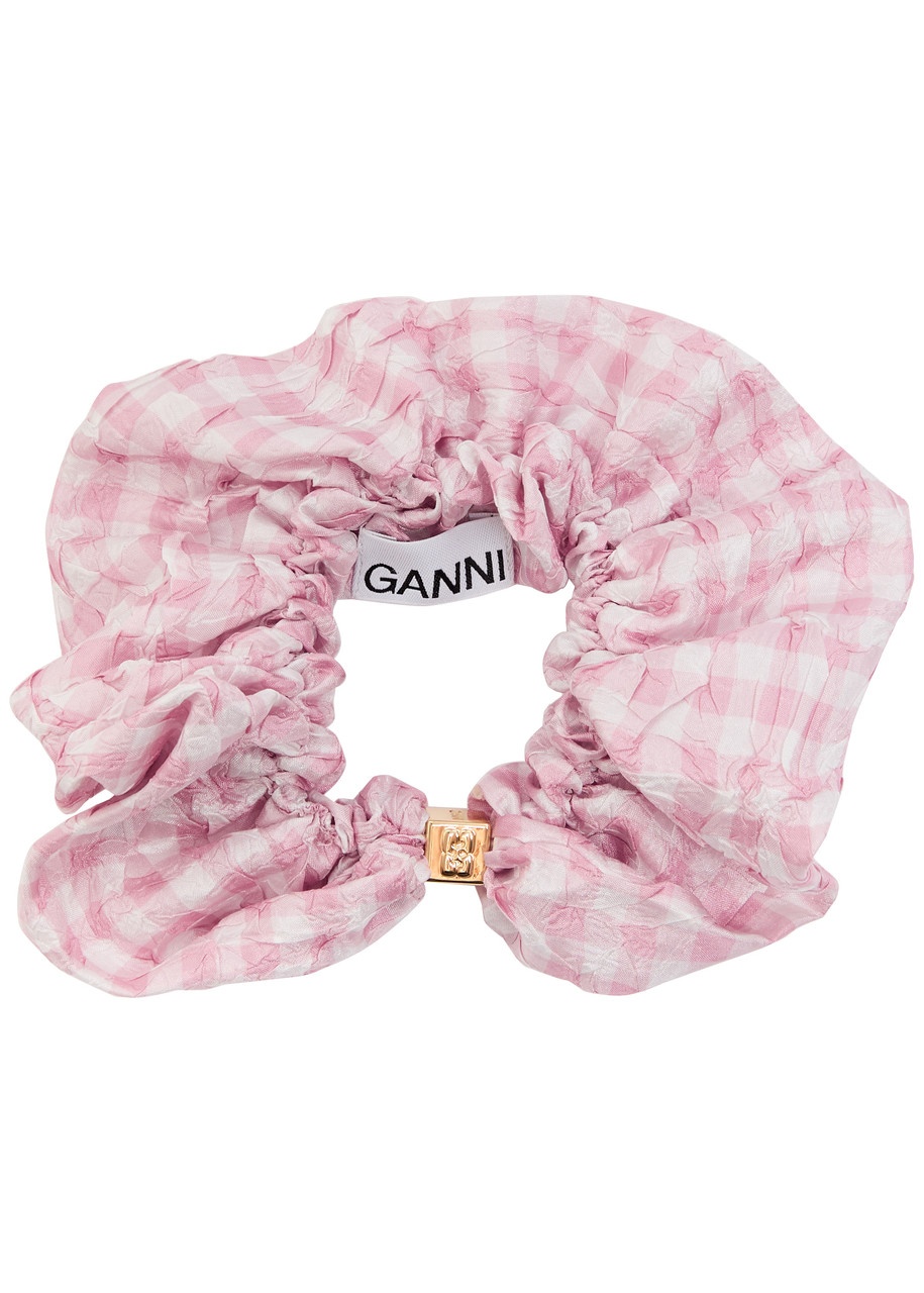 Ganni Checked Crinkled Taffeta Scrunchie - 1