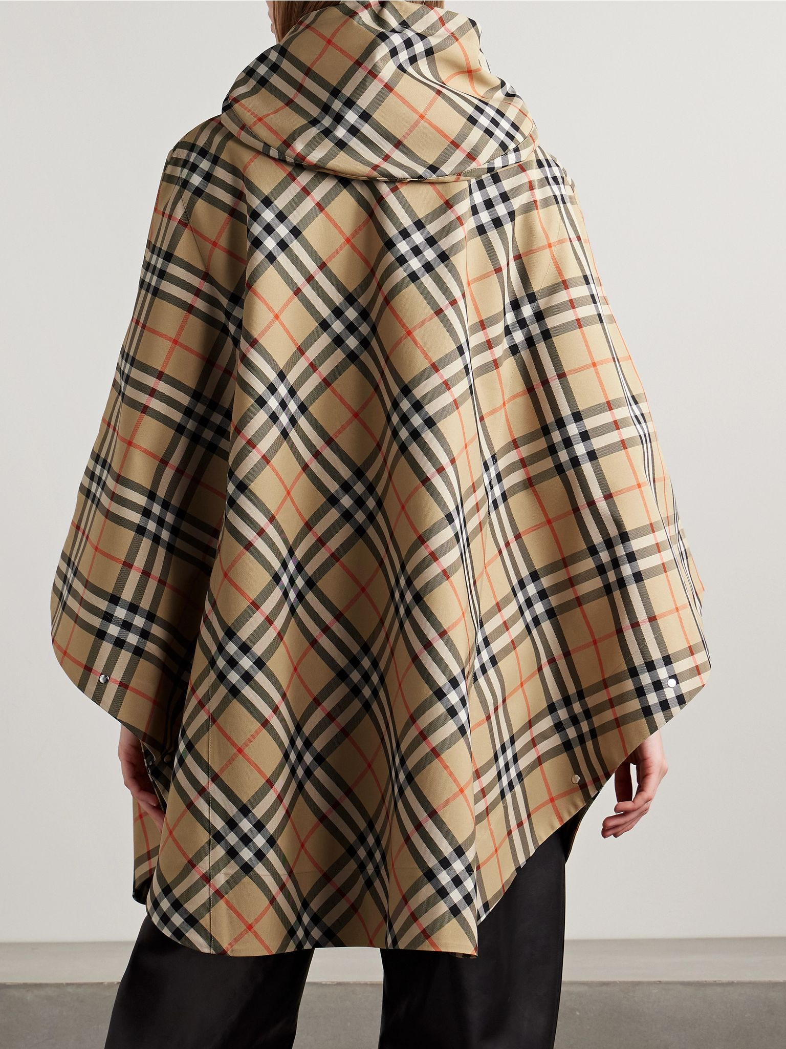 Hooded appliquéd checked twill cape Brown - 3