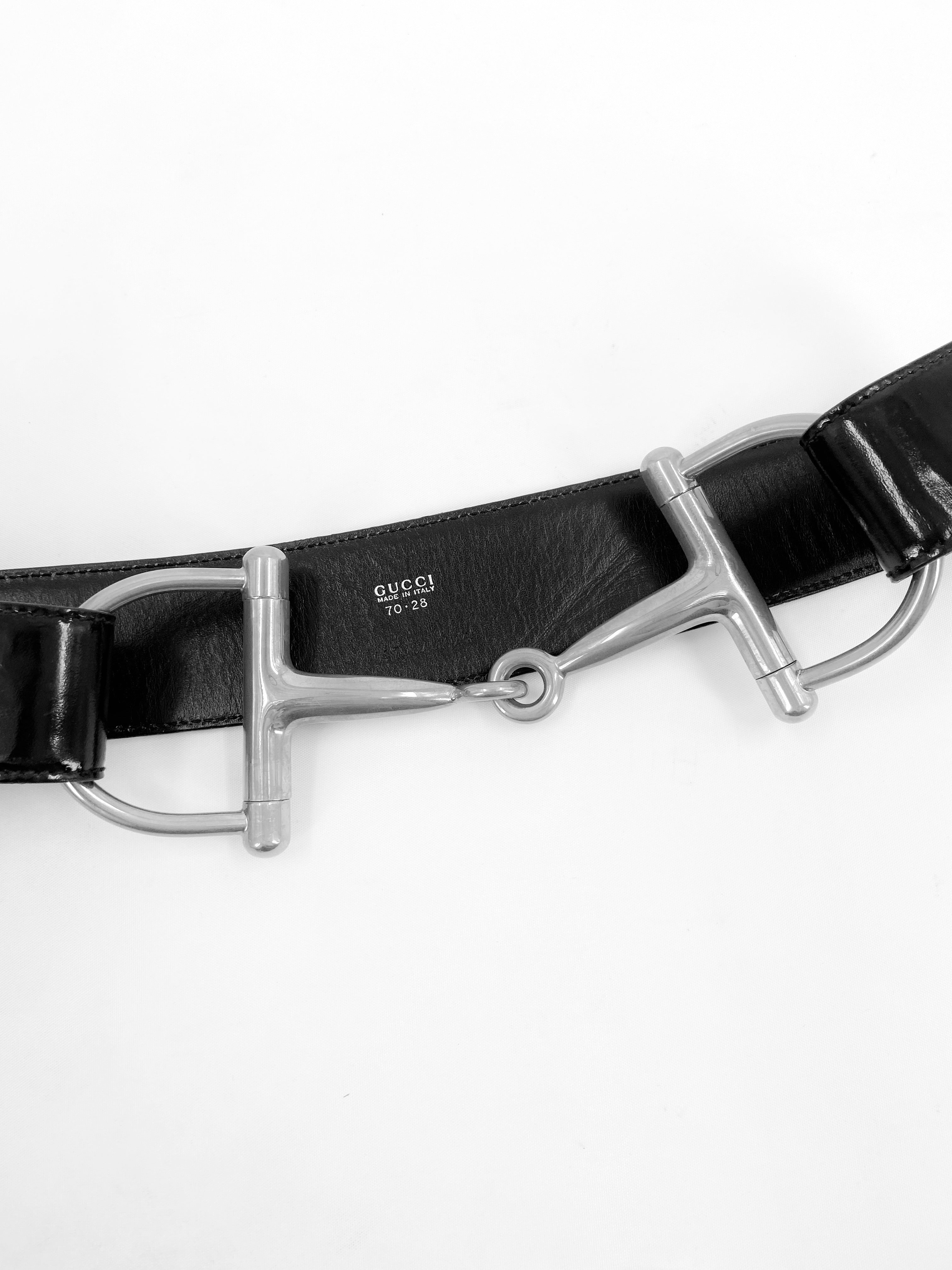Gucci Fall 1995 Tom Ford Iconic Black Oversized Horsebit Patent Leather Belt 28 - 9
