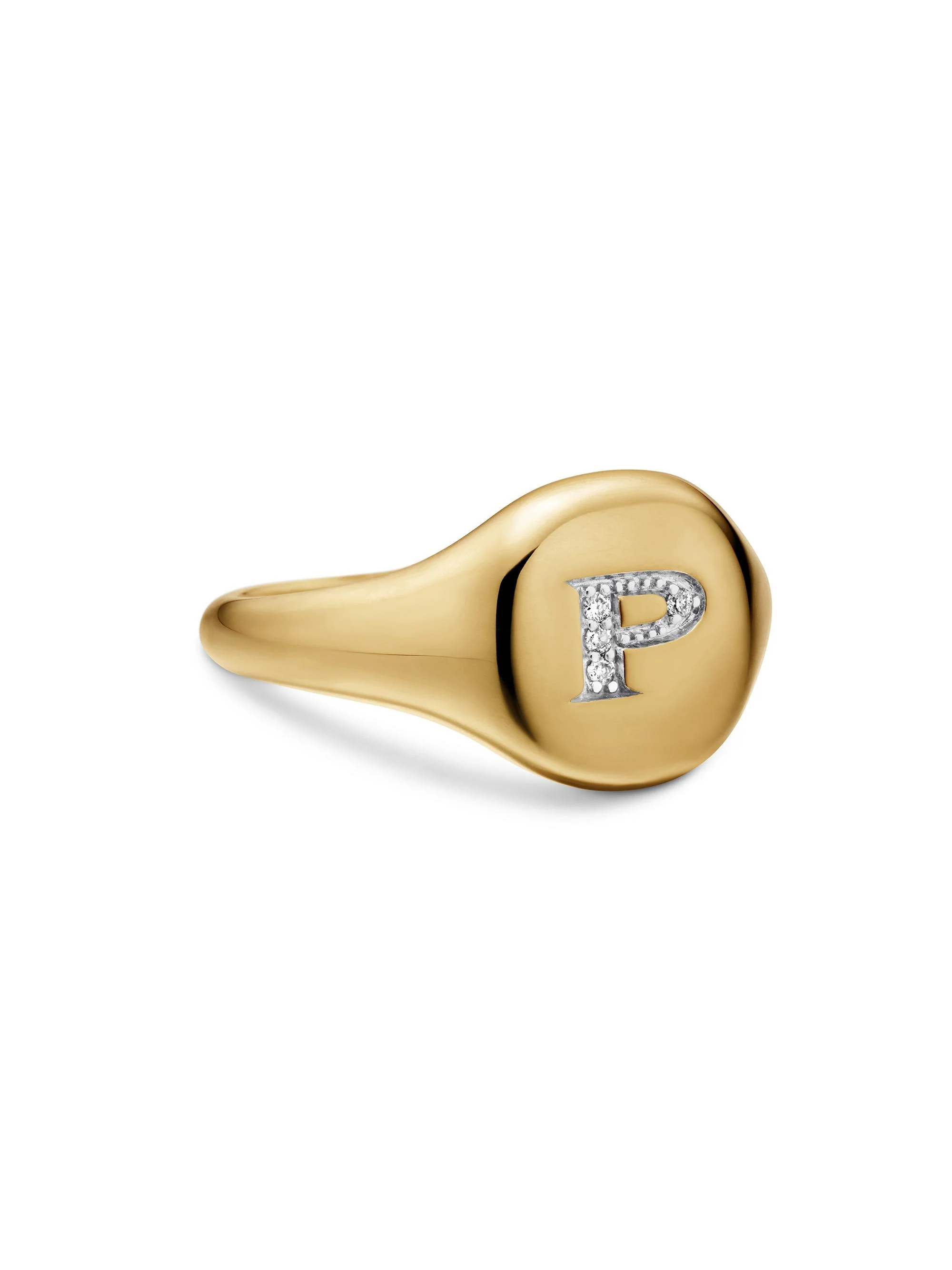 Women's DY Initial Pinky Ring in 18K Yellow Gold - P Letter - 1
