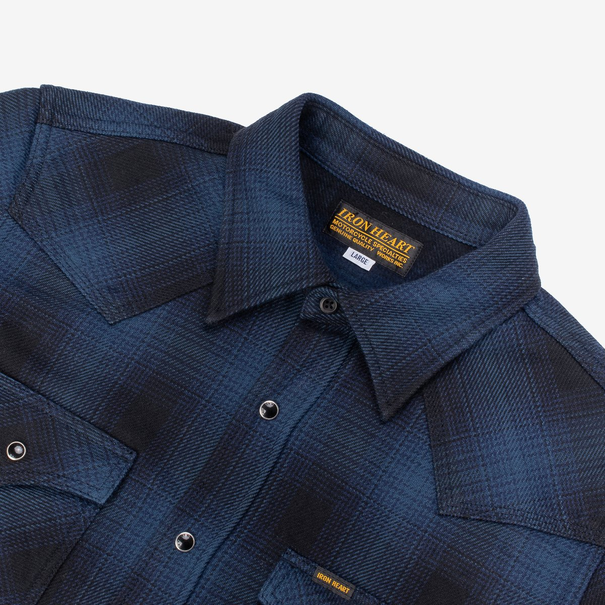 IHSH-264-NAV Ultra Heavy Flannel Ombre Check Western Shirt - 2