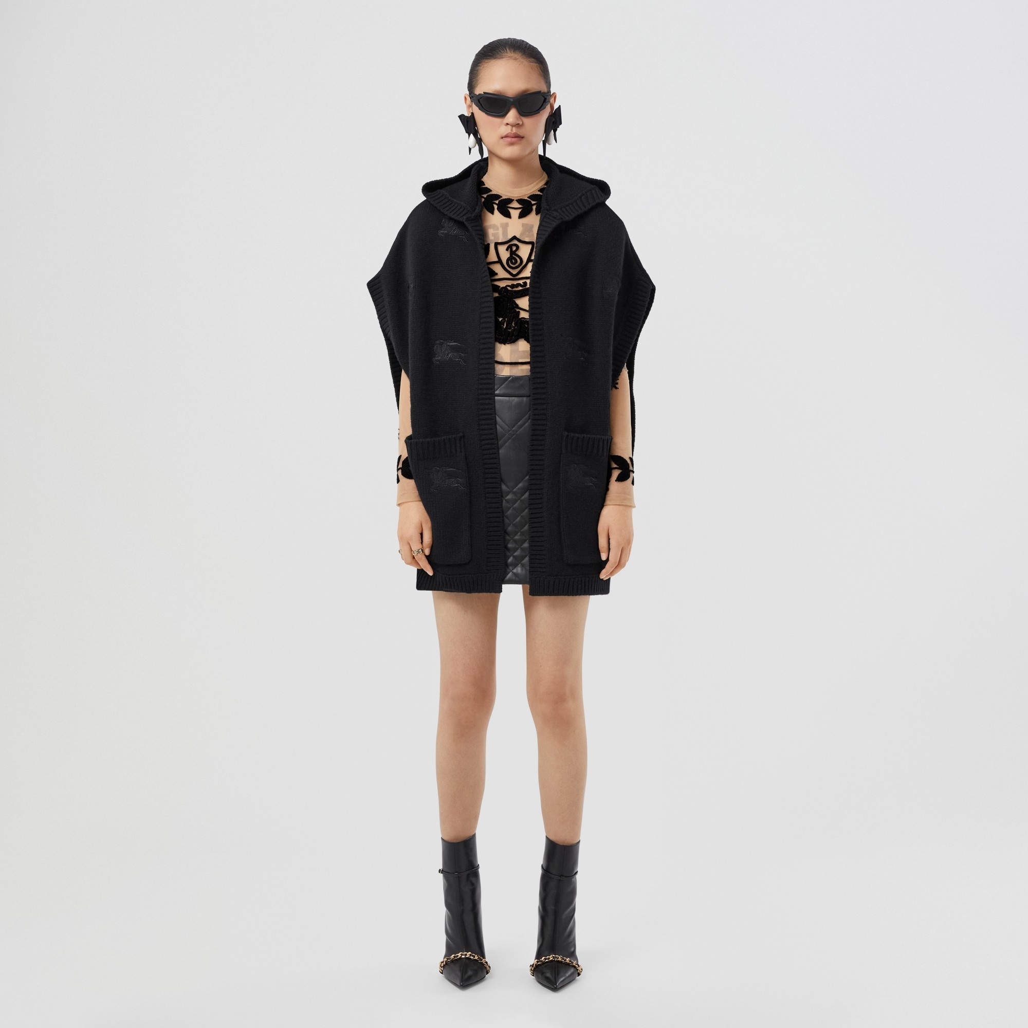 Embroidered EKD Wool Cashmere Hooded Cape 2