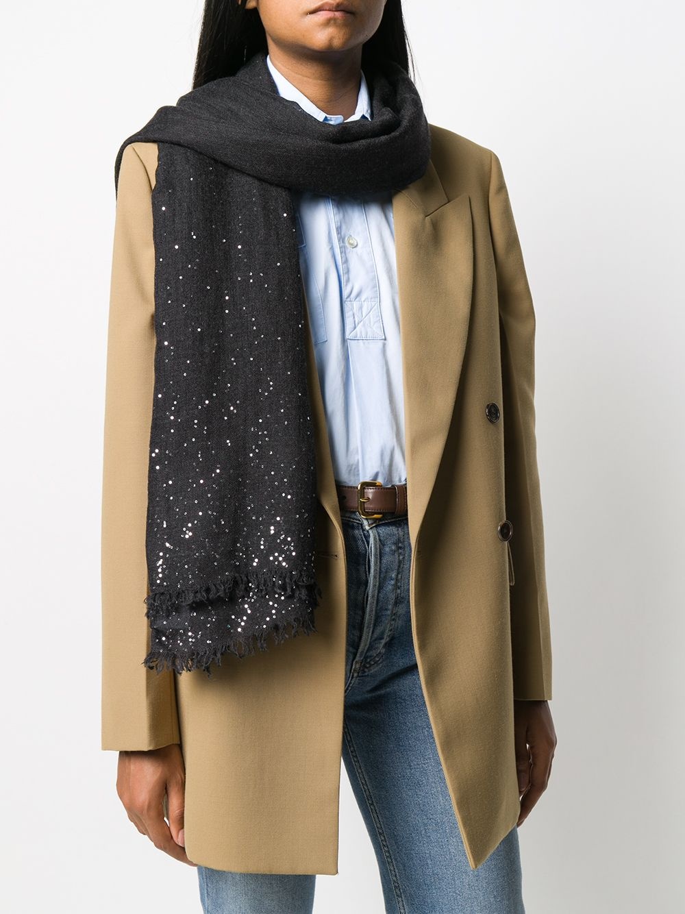 frayed-hem embroidered scarf - 2