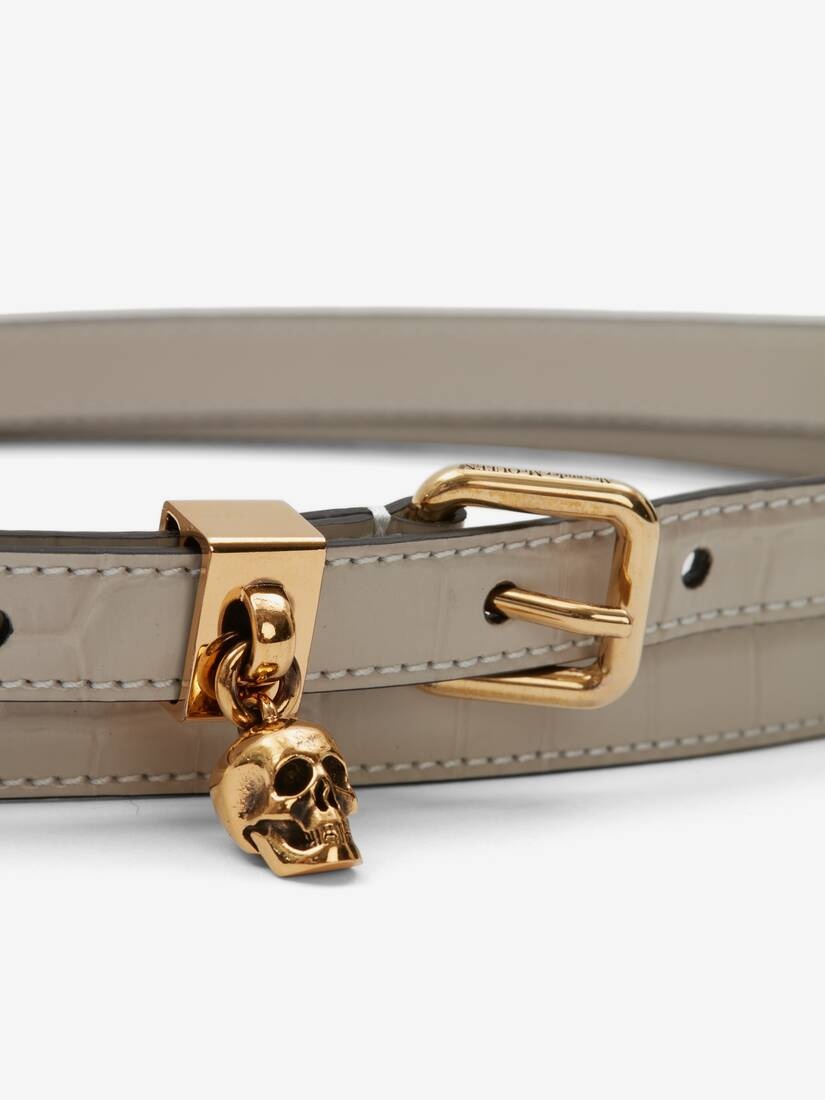 Pave Skull Double Belt in Grey - 3
