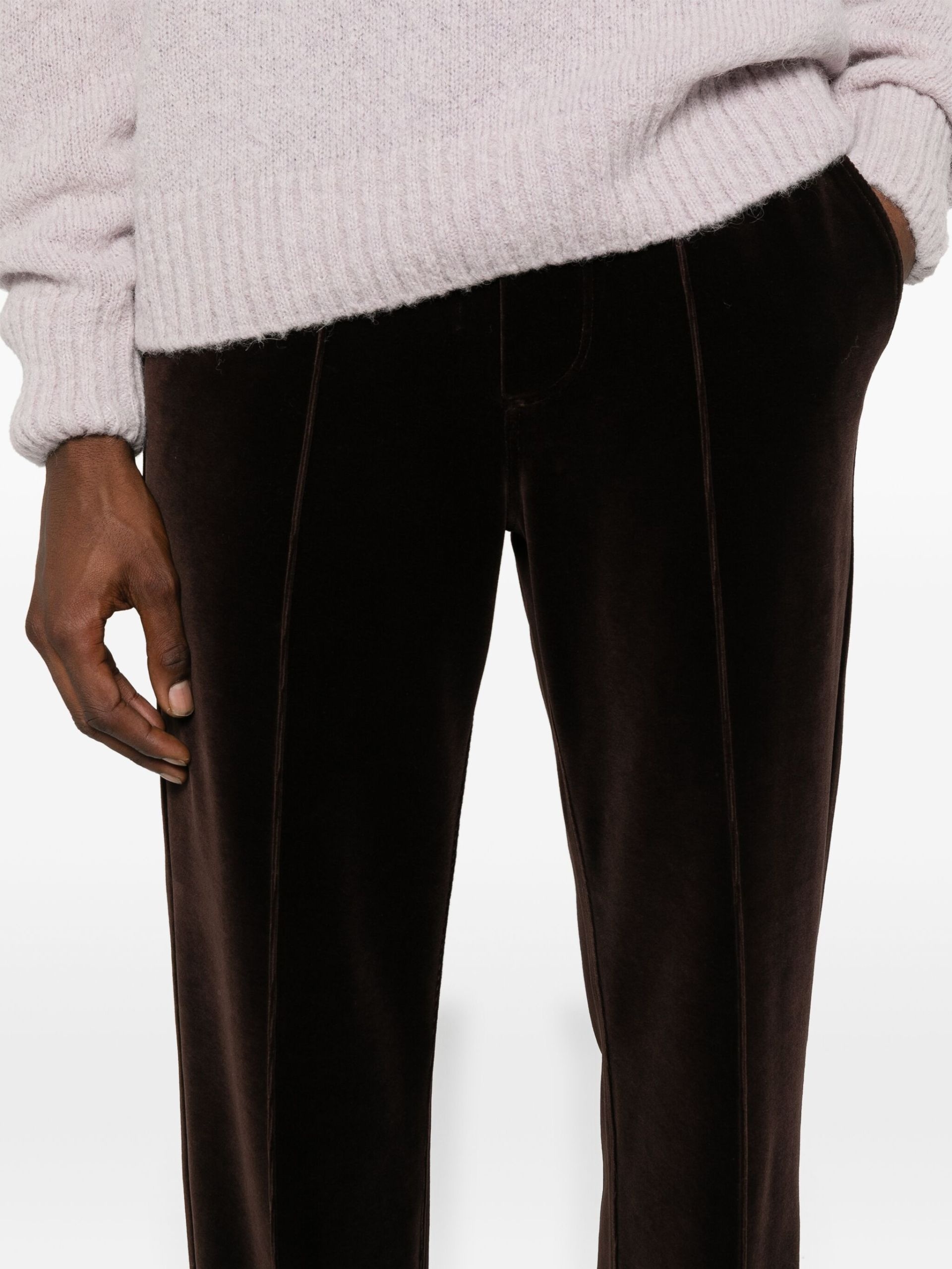 Brown Velvet Track Pants - 5