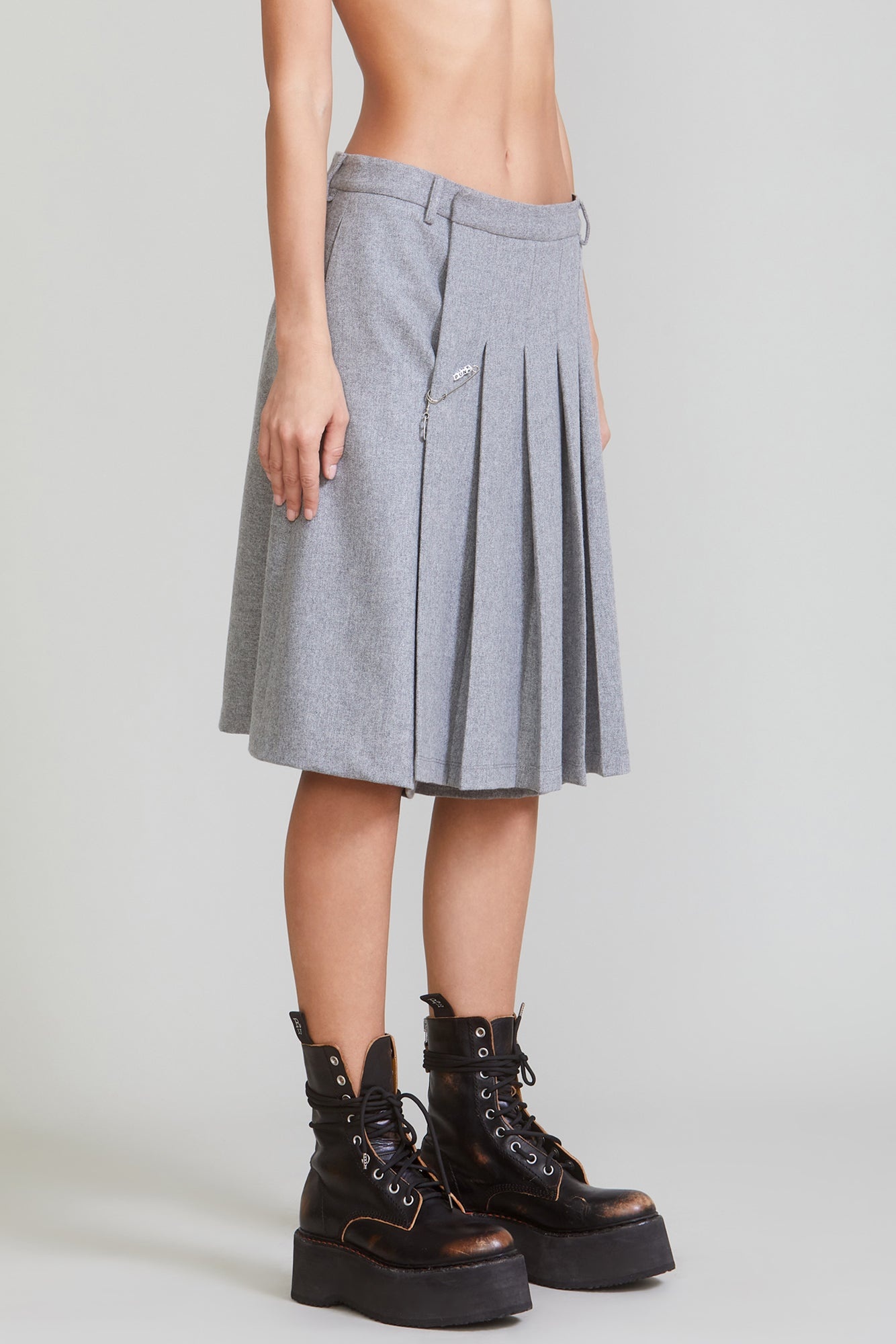 TAILORED PLEATED SKORT - LIGHT GREY - 4