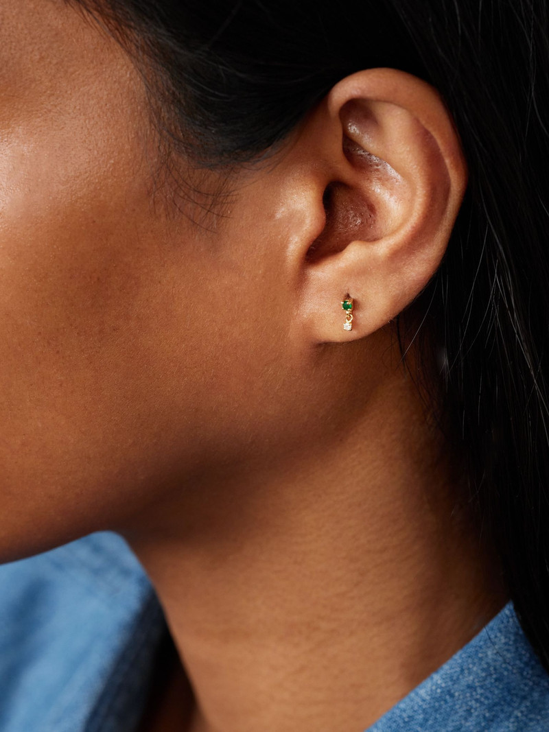 STONE AND STRAND Green Goddess 14-karat gold, emerald and diamond earrings Gold outlook