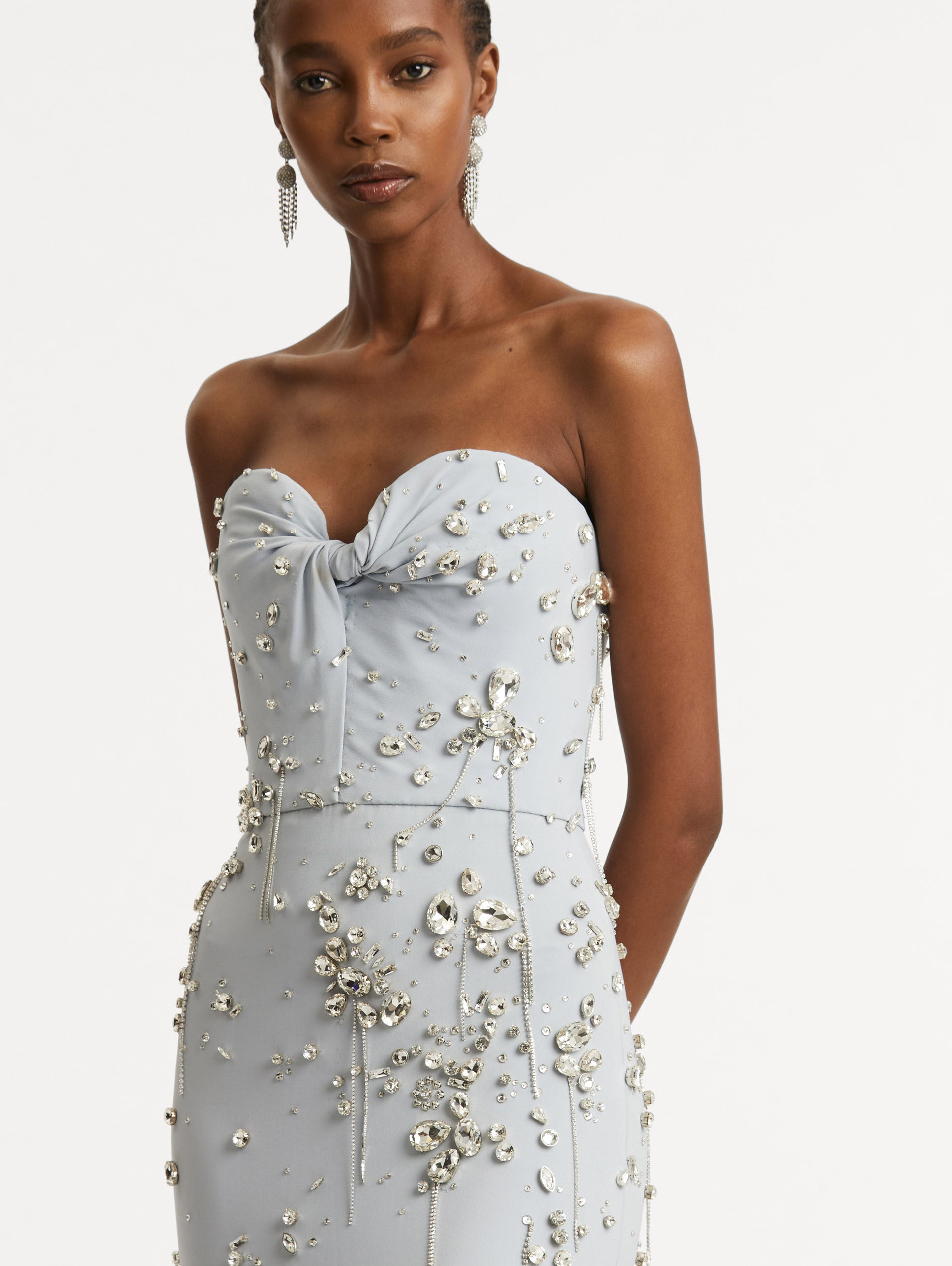 CRYSTAL CLUSTER EMBROIDERED STRAPLESS GOWN - 5