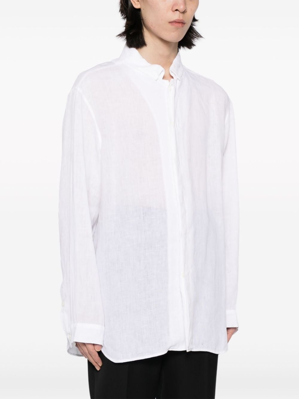 spread-collar linen shirt - 3