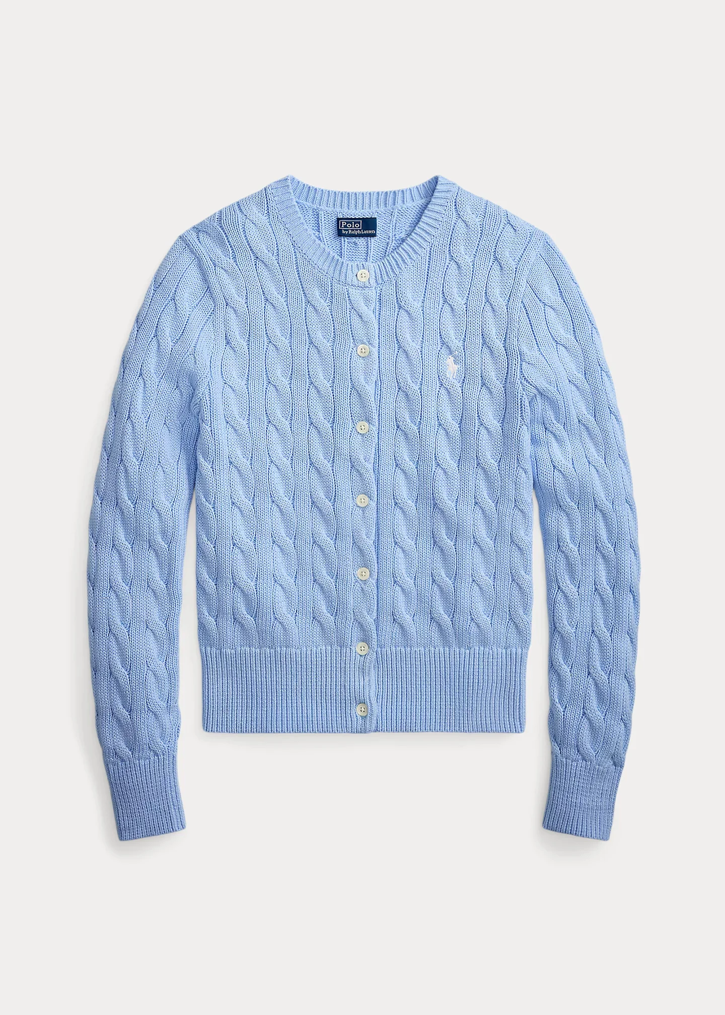 Cable-Knit Cotton Crewneck Cardigan - 1