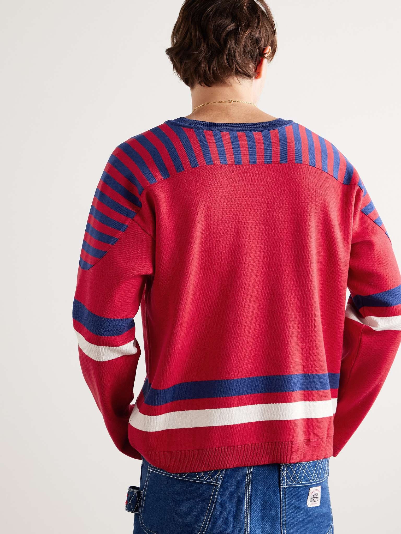 Rink Lace-Up Logo-Jacquard Striped Mako Cotton Sweater - 3