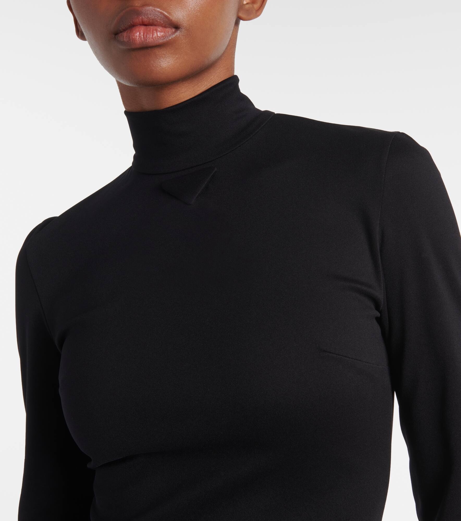 Faux fur-trimmed turtleneck jersey minidress - 4