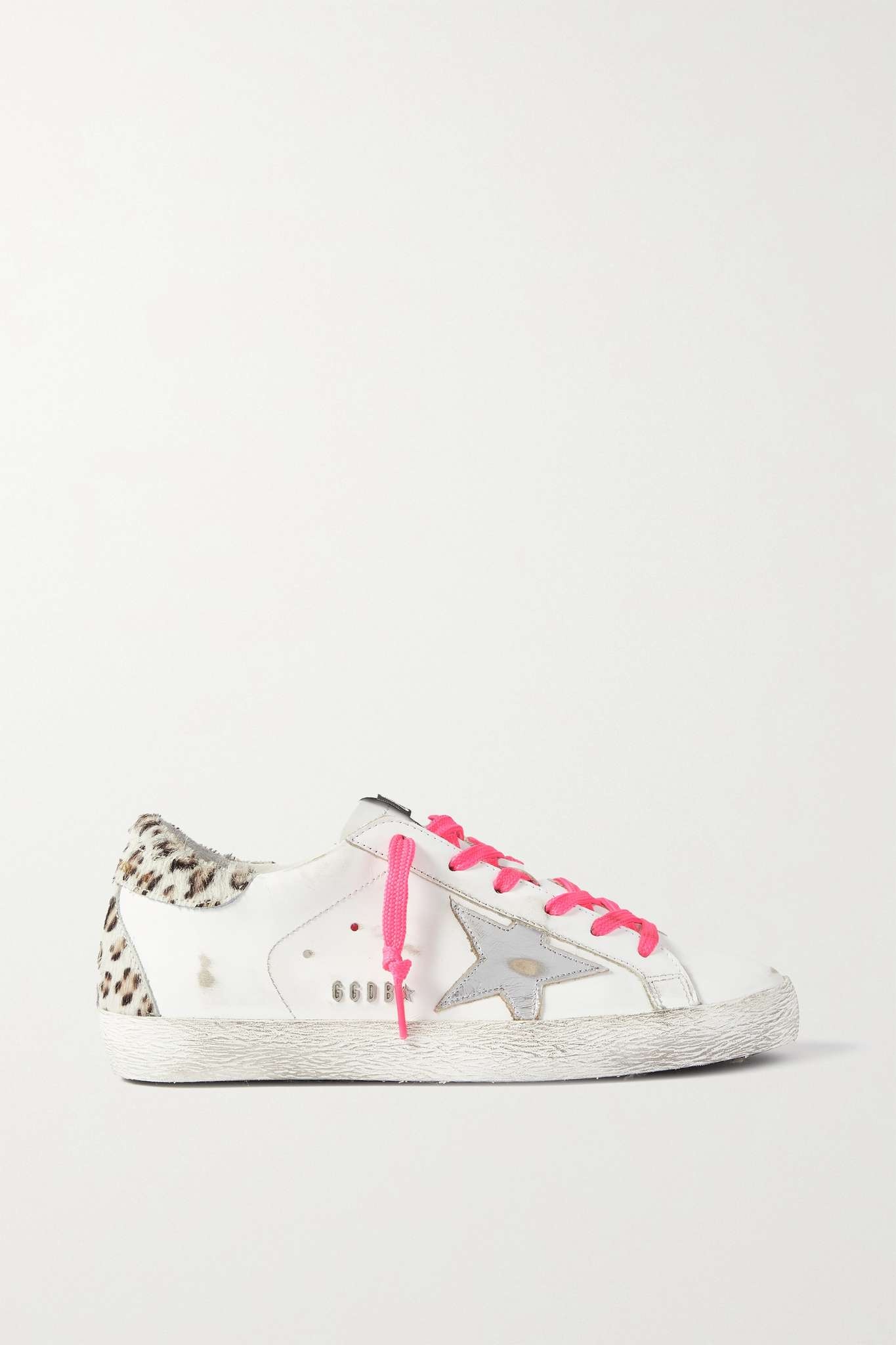 Superstar distressed glittered leopard-print leather sneakers - 1