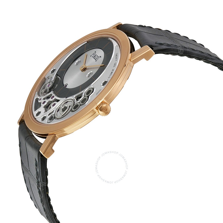 Piaget Altiplano Silver and Black Skeleton Dial 18kt Rose Gold Gray Leather Men's Watch GOA39110 - 2