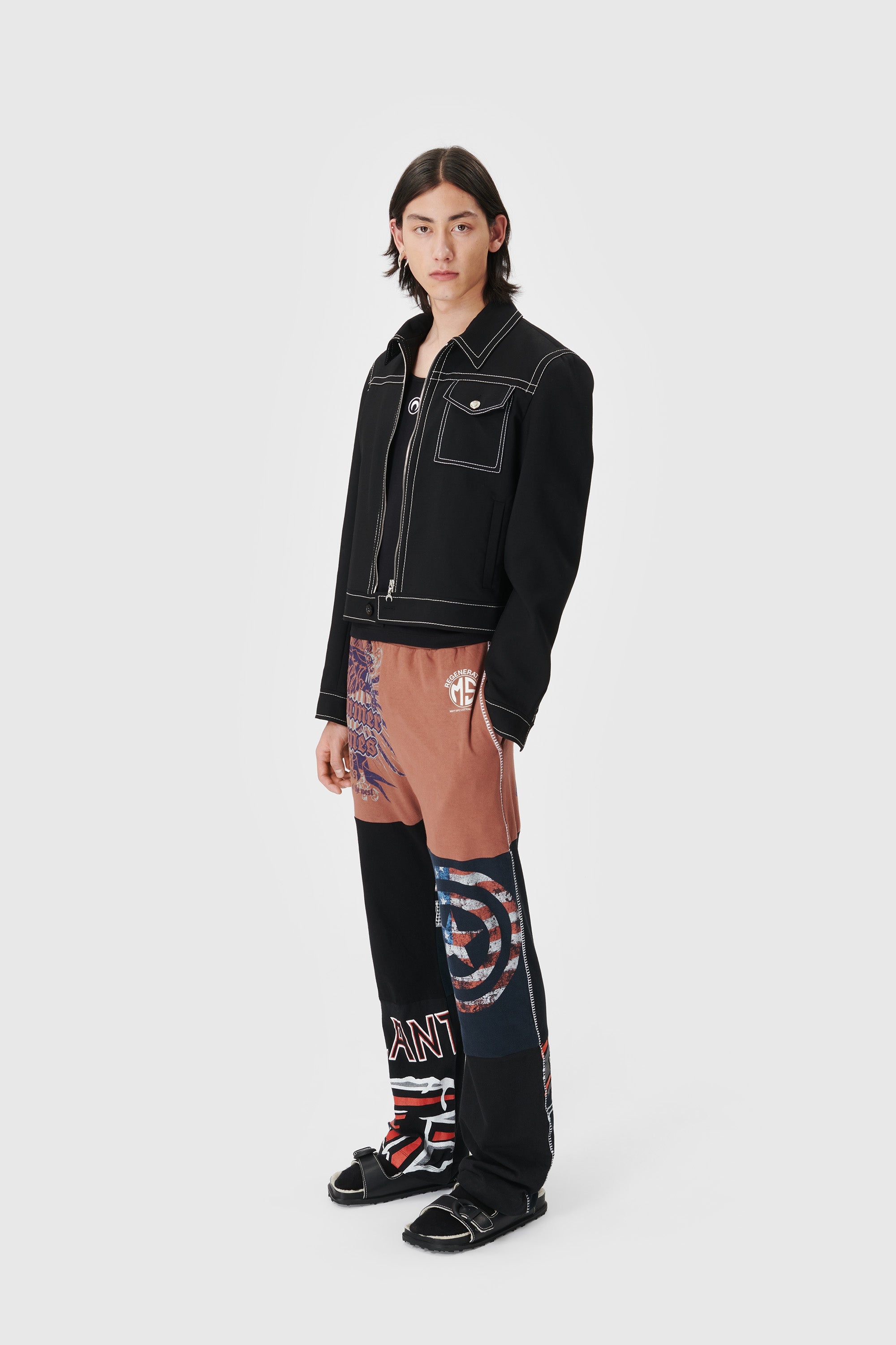 Regenerated Graphic T-shirt Patchwork Pants - 2