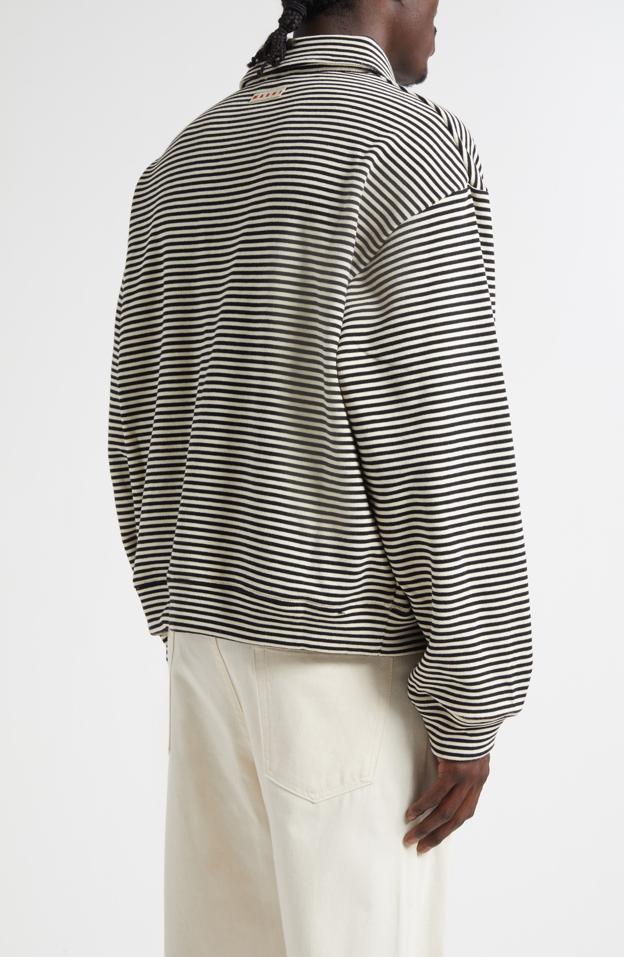 Marni Boxy Fit Stripe Cotton Polo Sweatshirt in Black at Nordstrom - 2