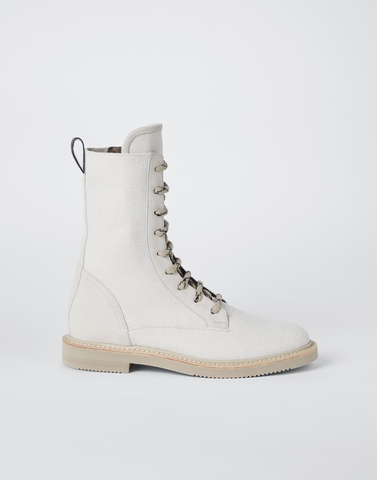Cotton and linen canvas and calfskin boots with precious detail - 5