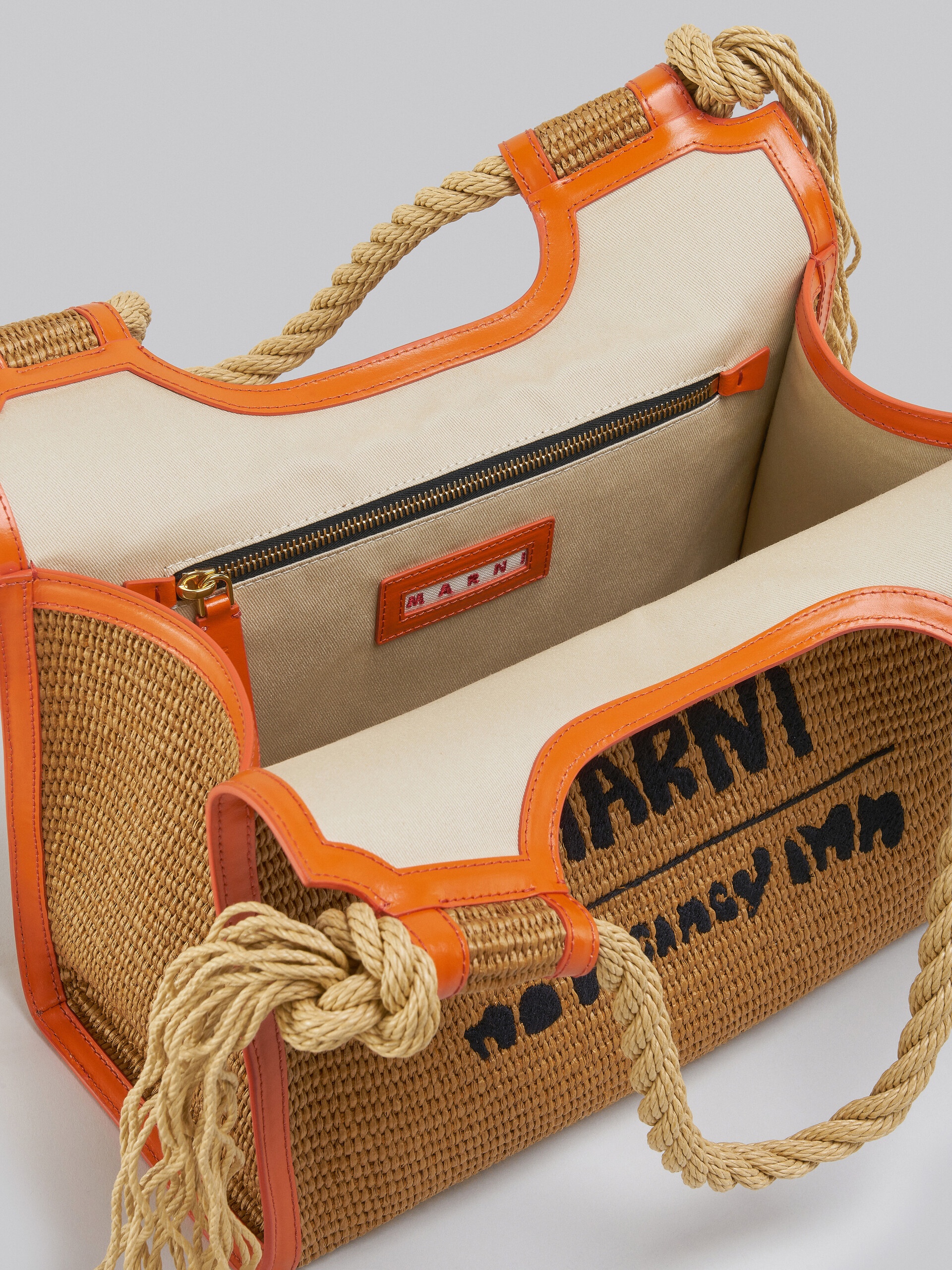 MARNI X NO VACANCY INN - MARCEL TOTE BAG IN RAFFIA WITH ORANGE TRIMS - 4