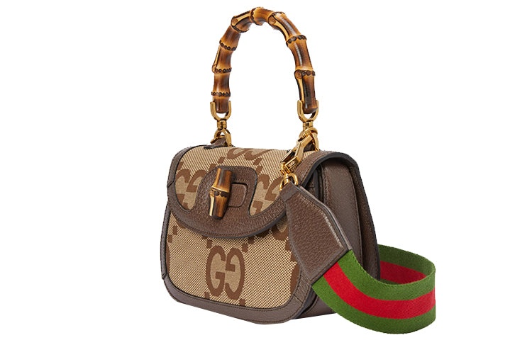 (WMNS) Gucci Bamboo 1947 Jumbo GG Small Top Handle Bag 'Beige Brown' 675797-UKMDT-2570 - 2