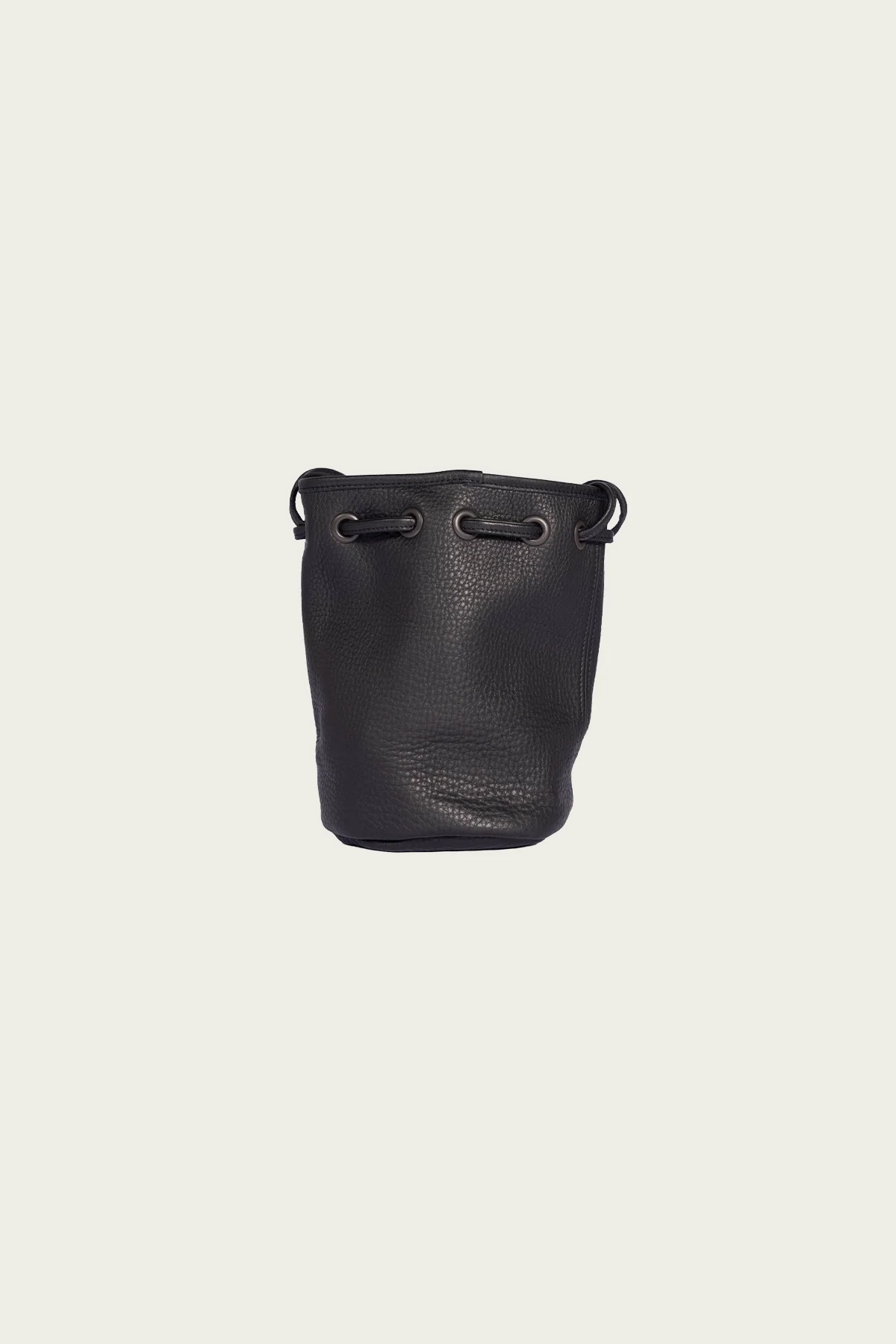 Leather Cinch Pouch Crafted In Japan - Black - 1