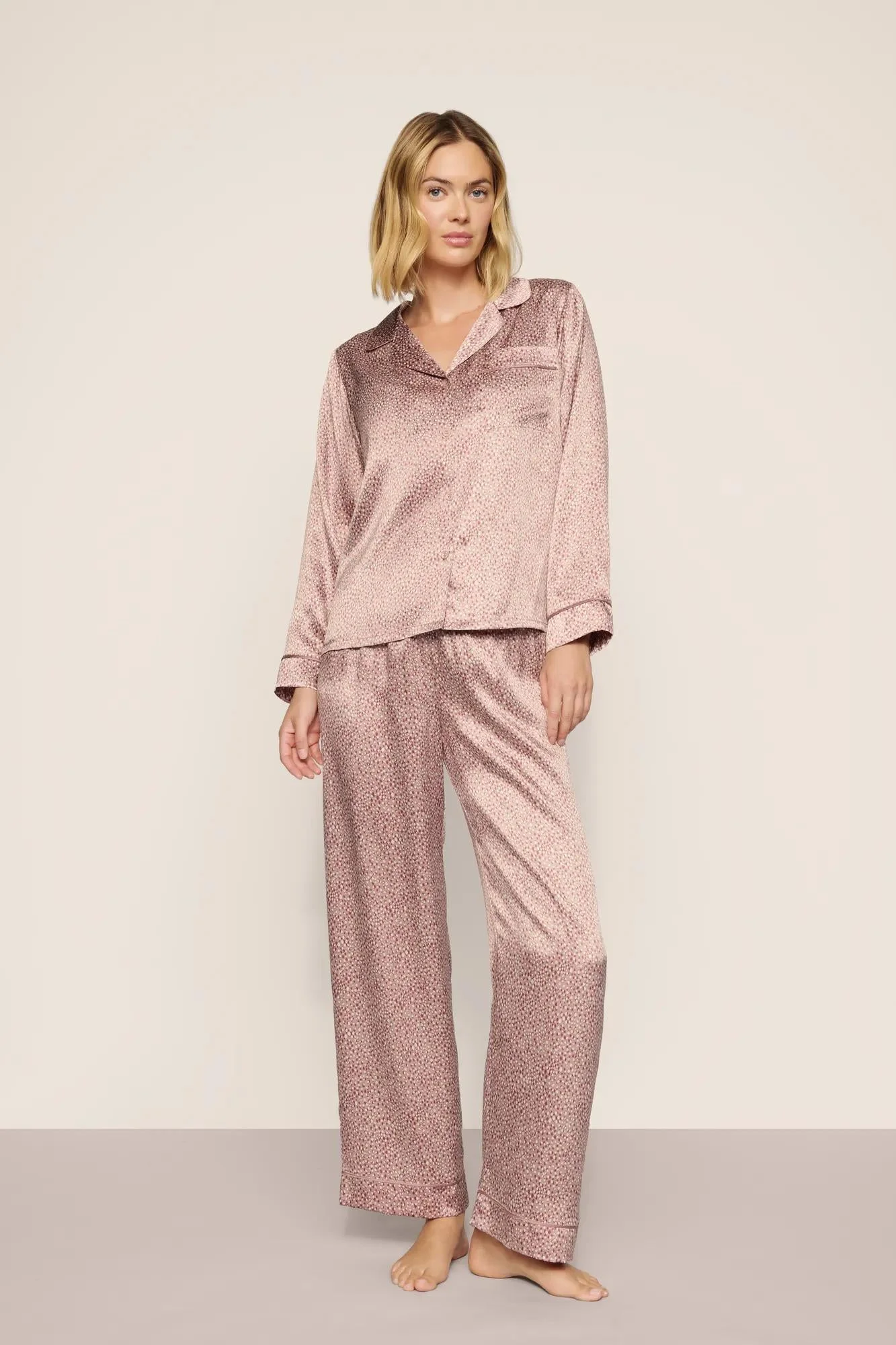Inez Washable Silk Printed Long PJ Set - 1