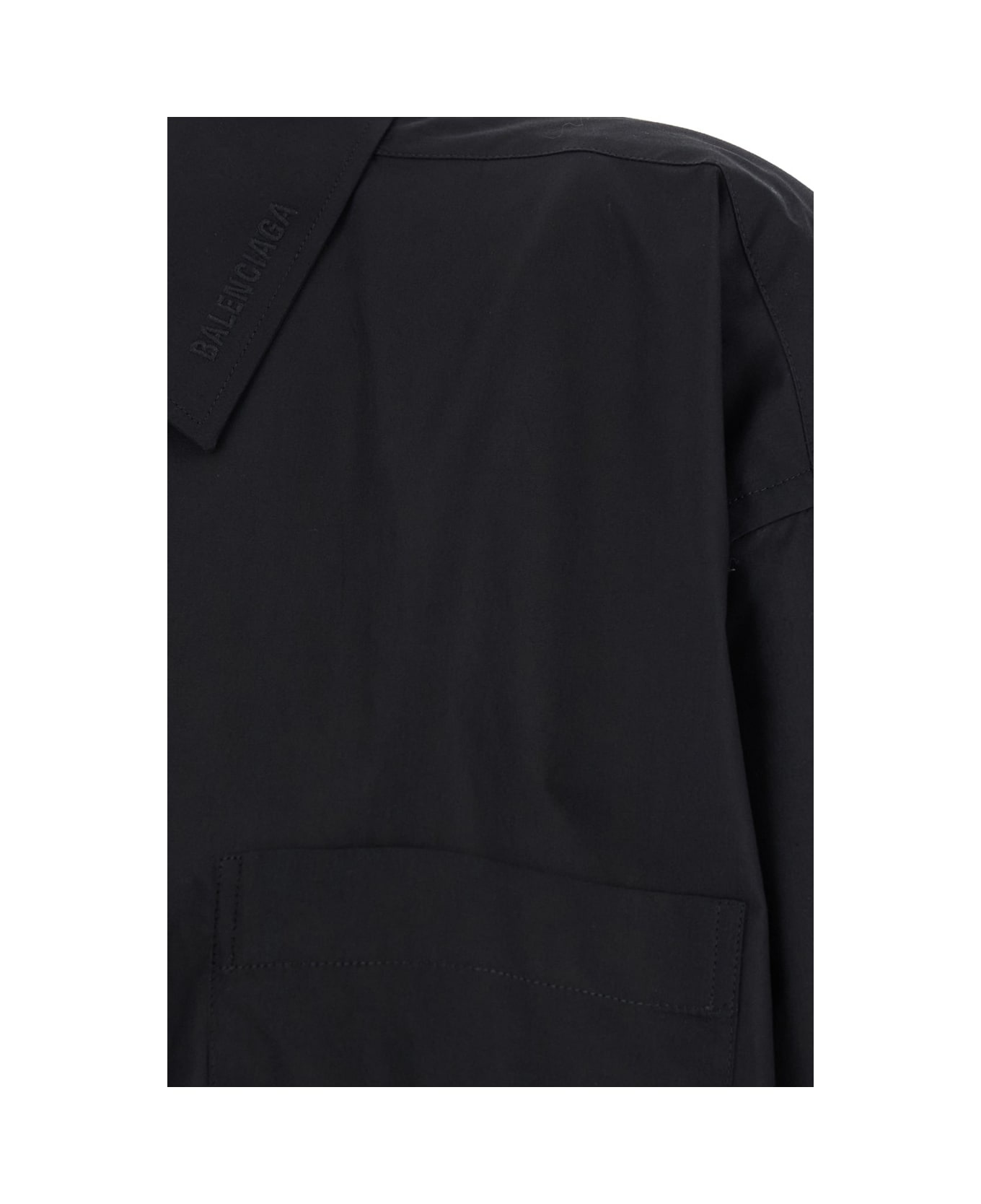Black Shirt With Pointed Collar And Front Slit In Cotton Woman - 3