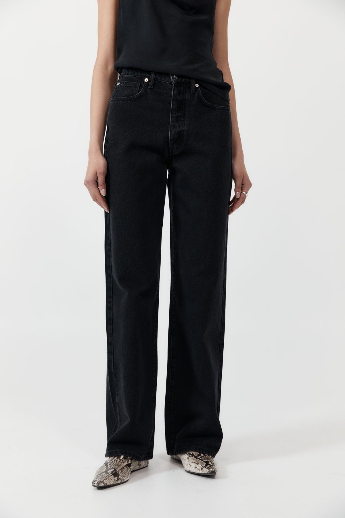 Mid Rise Wide Leg - Washed Black - 3