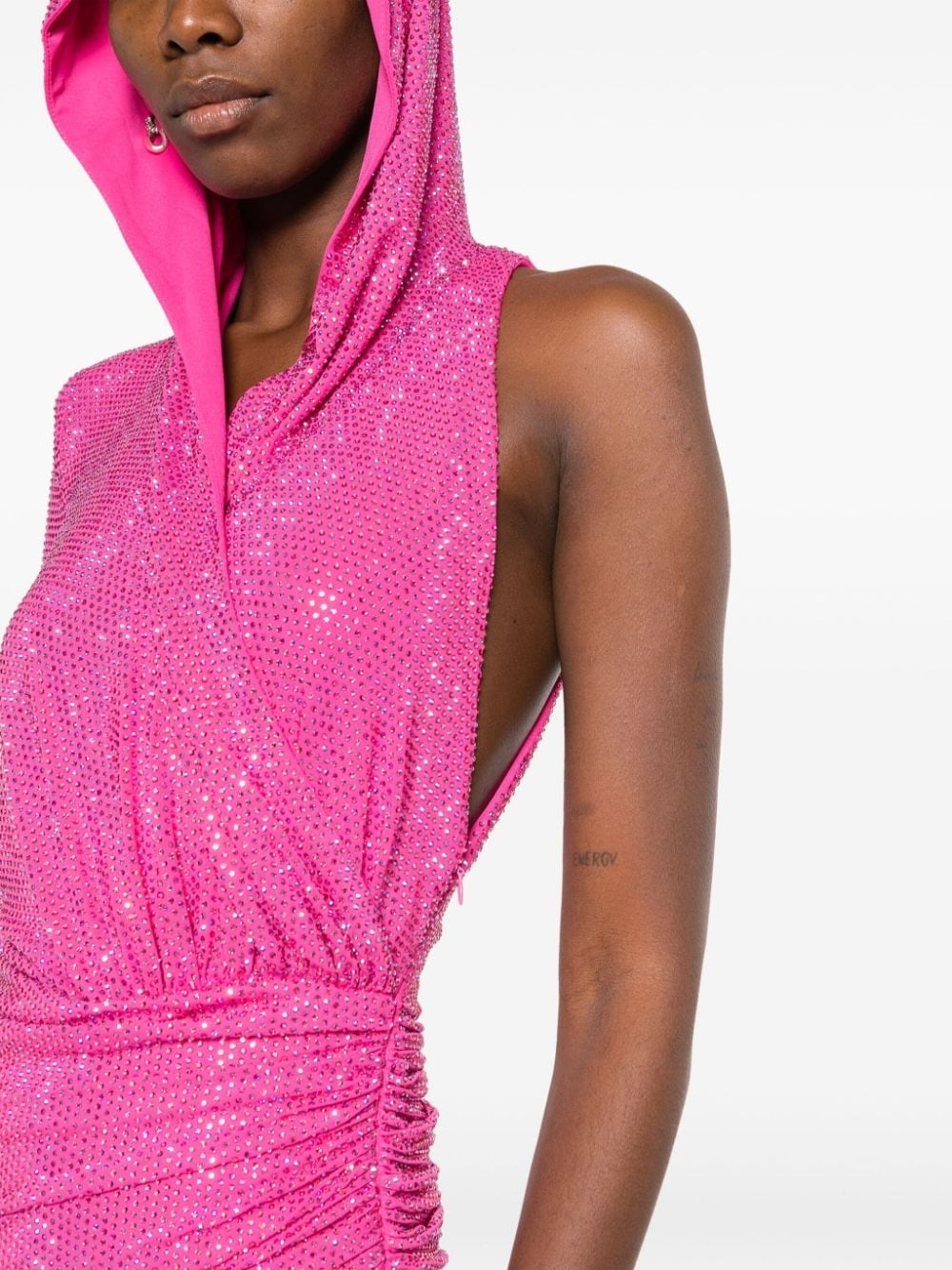 rhinestone-embellished hooded dress - 5
