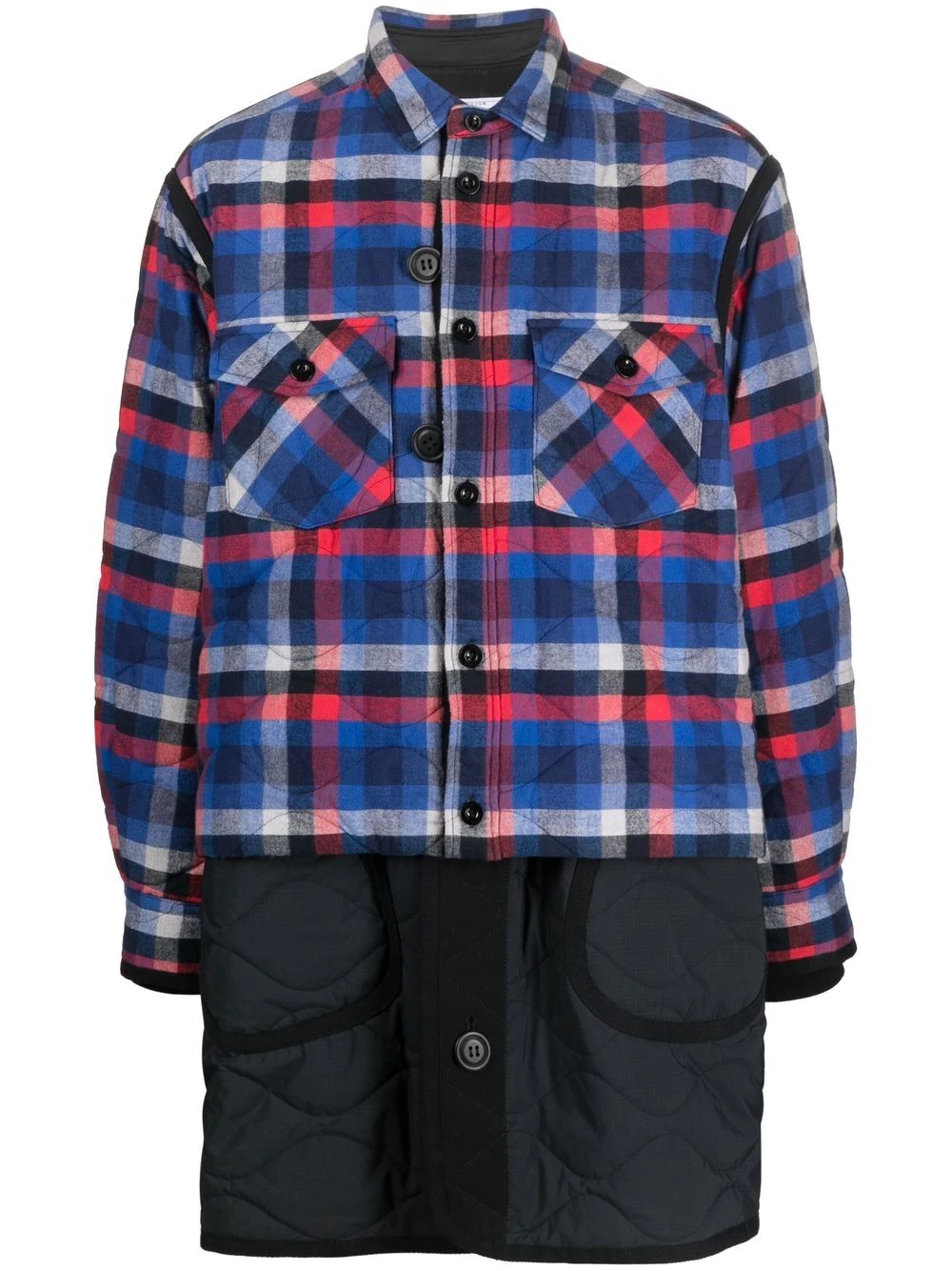 check-print panelled jacket - 1