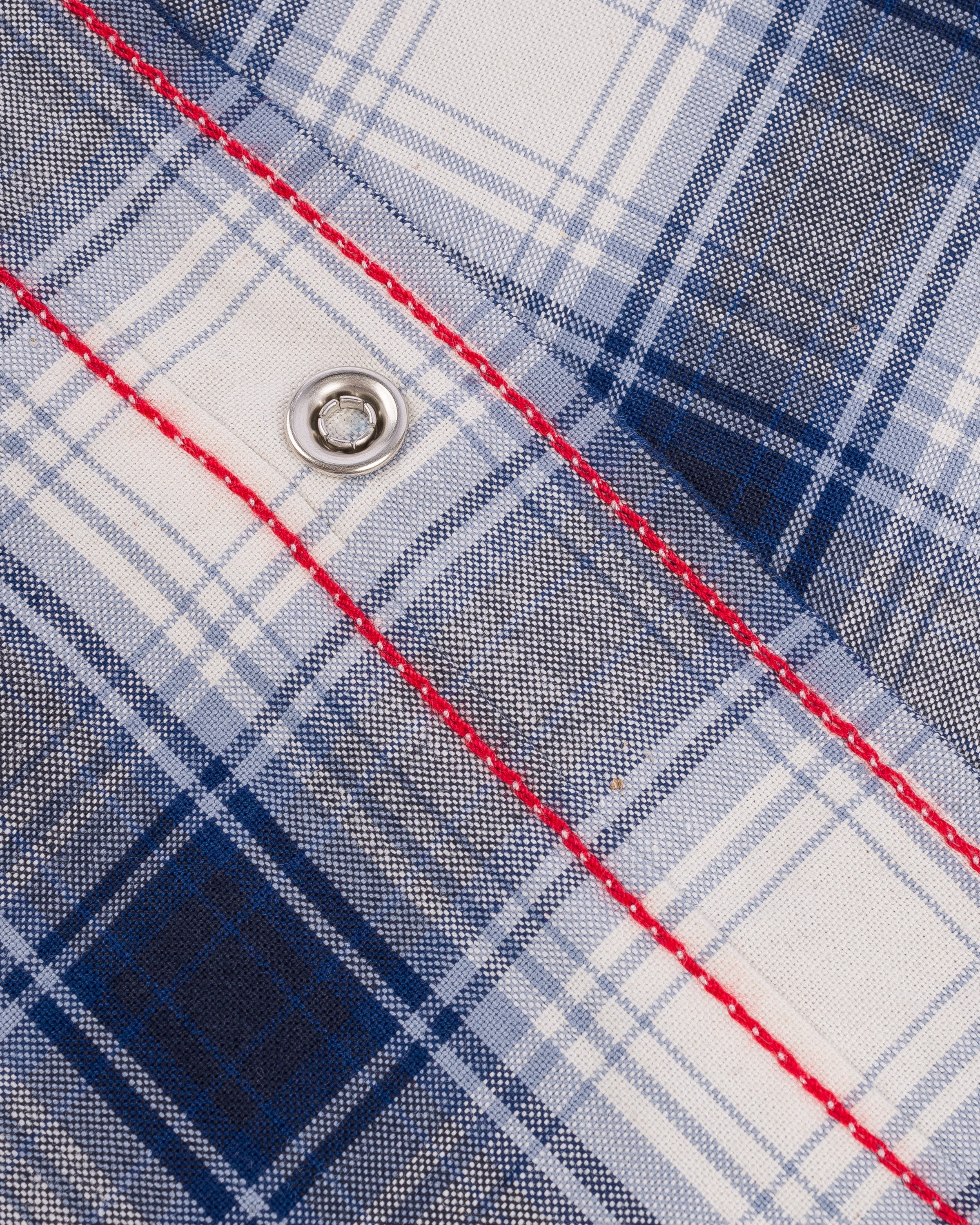 5OZ SELVEDGE SHORT SLEEVED MADRAS CHECK WESTERN SHIRT - BLUE - 13