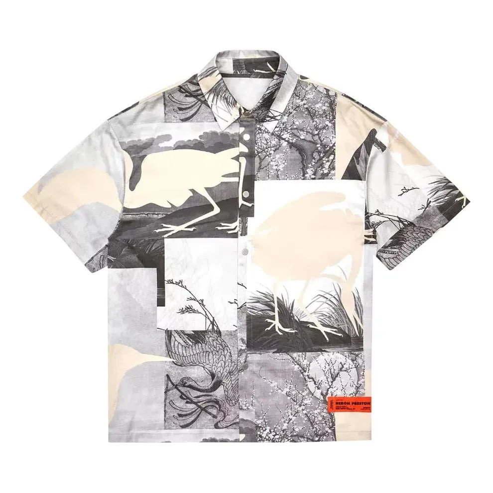 HERON PRESTON Cut Out Bowling Shirt 'Grey' HMGA027S21FAB0021001 - 1