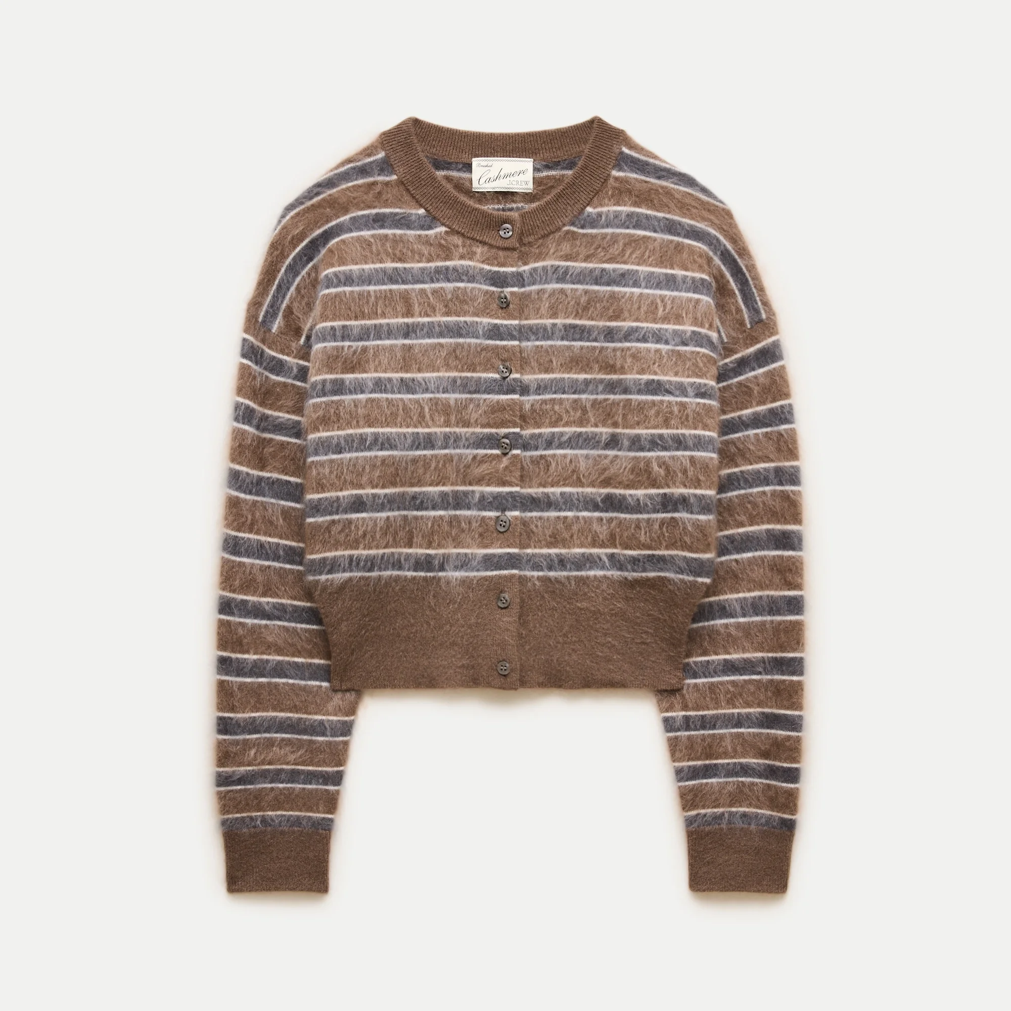 Brushed cashmere waisted cardigan in stripe - 1