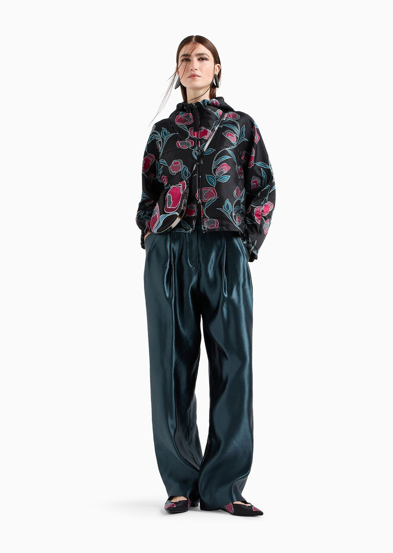GIORGIO ARMANI Floral embroidered silk duchess satin hooded blouson outlook