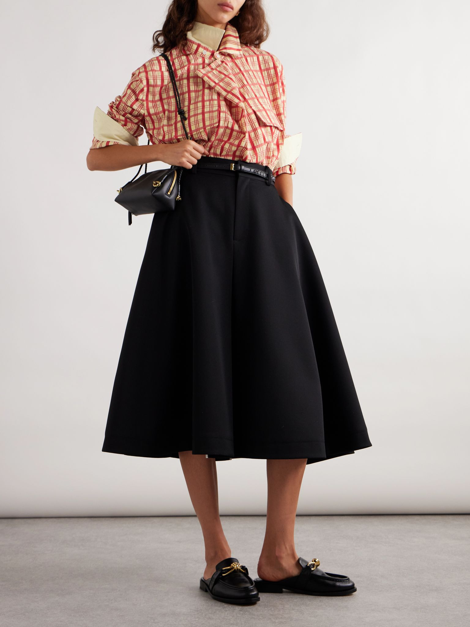 Draped checked cotton-seersucker blouse Red - 2