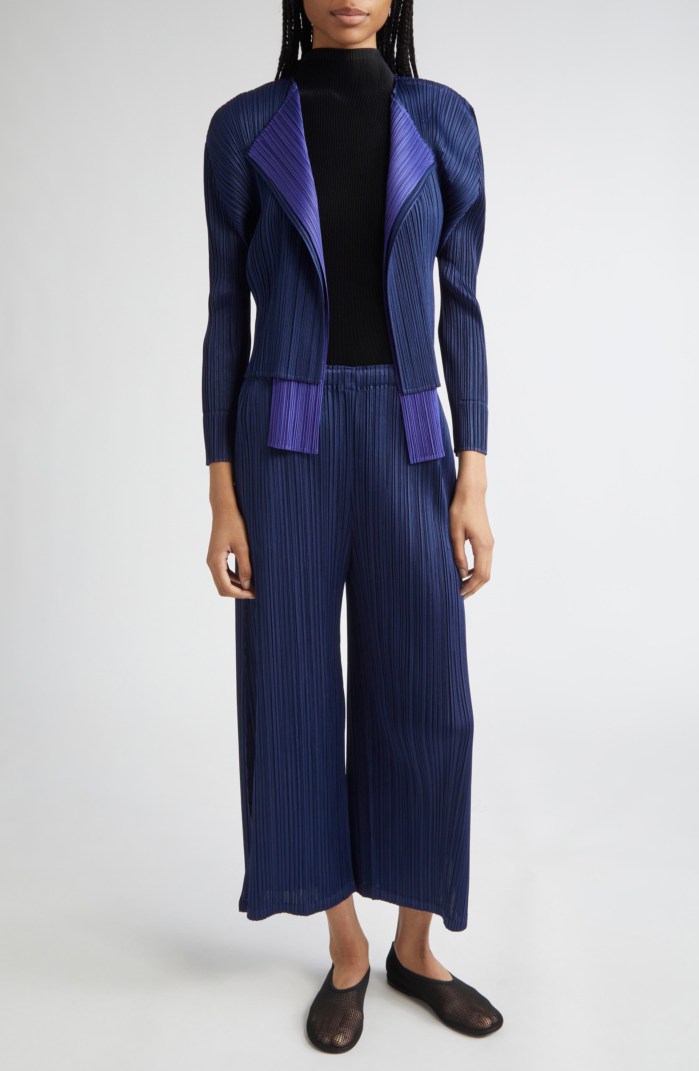 Pleats Please Issey Miyake Monthly Colors February Pleated Crop Wide Leg Pants in Navy at Nordstrom - 2