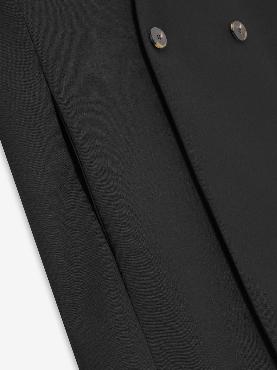 Wool Gabardine Double Breasted Lapelless Blazer - 4