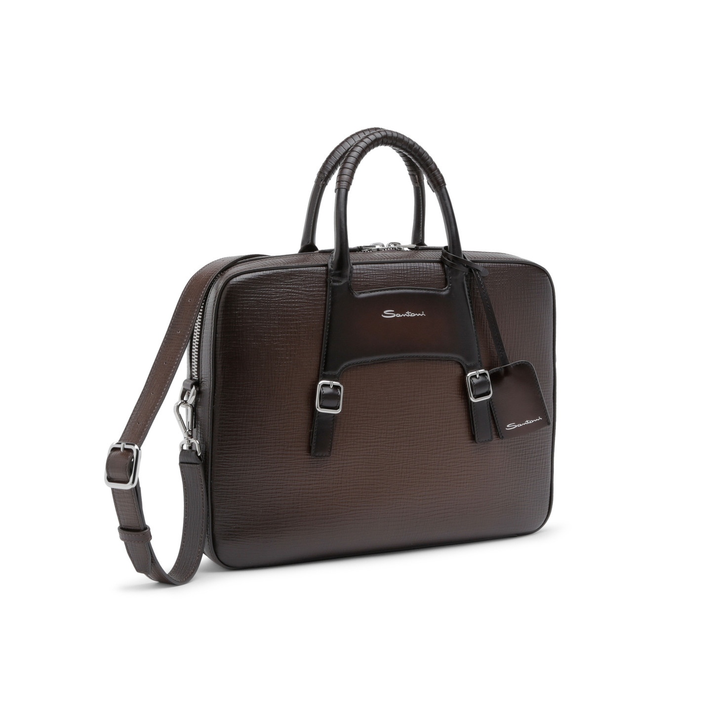 Brown embossed leather briefcase - 7