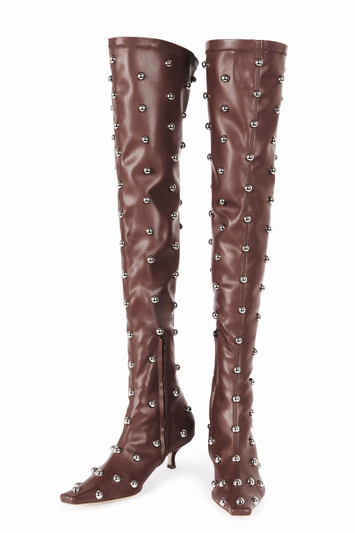 VERONICA BORCHIE STRETCH KNEE KITTEN HEEL BOOT BROWN SILVER - 2